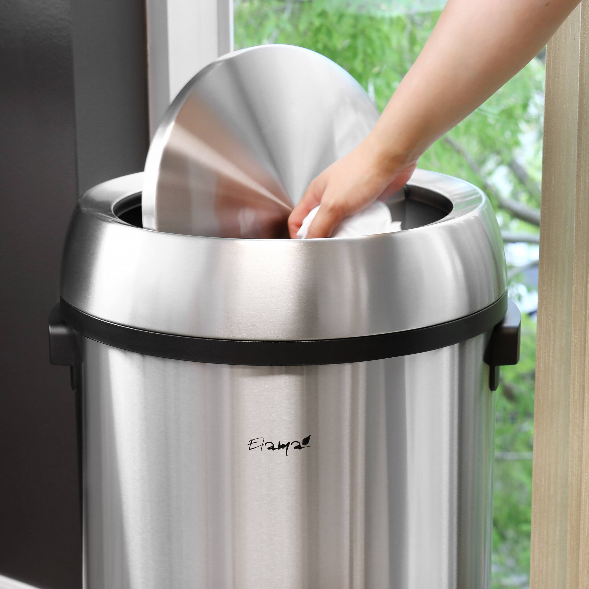 Alt View 6. Elama - Elama Large 17 Gallon Swing Lid Stainless Steel Cylindrical Trash Bin - Silver.