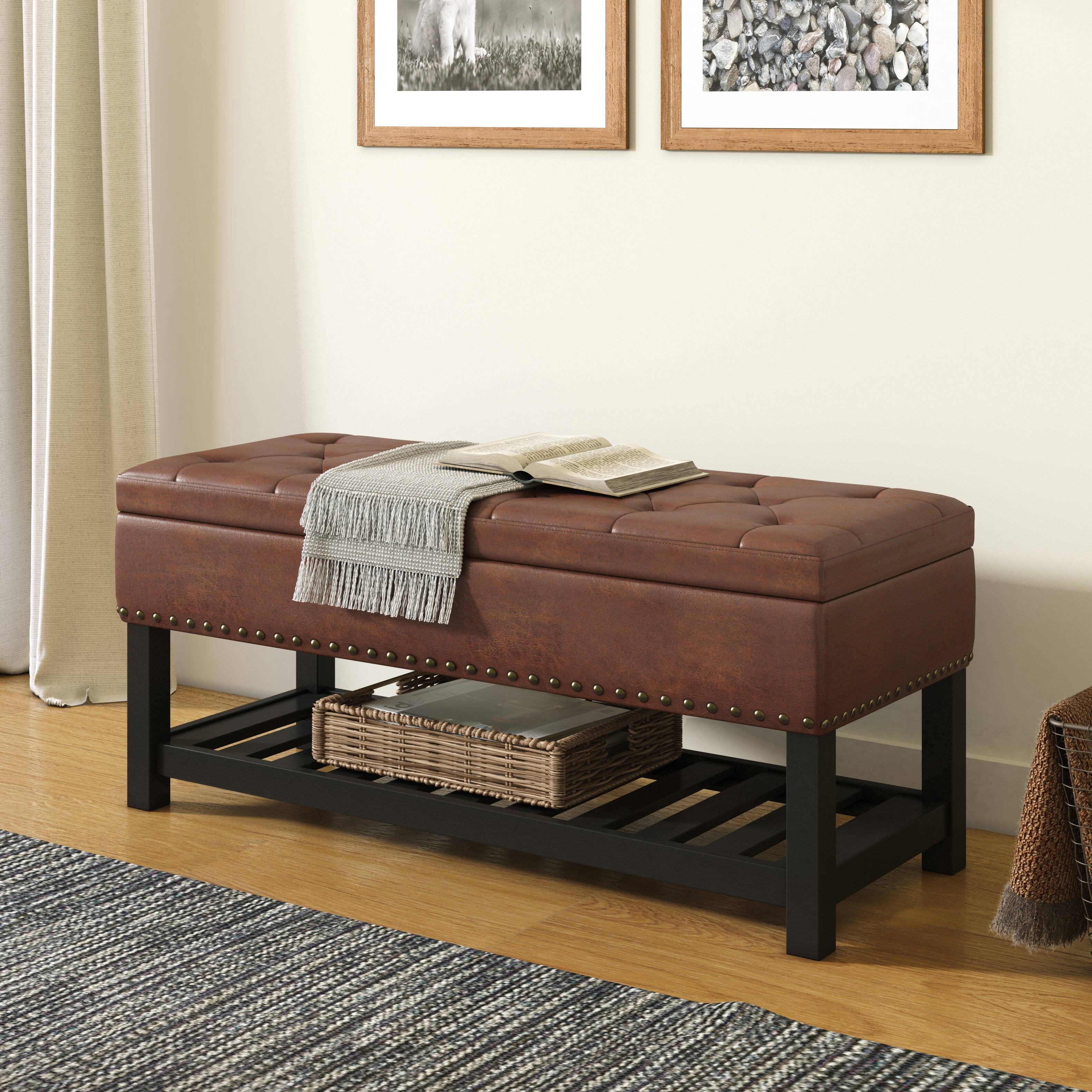 Left. Simpli Home - Lomond Storage Ottoman Bench - Distressed Saddle Brown.