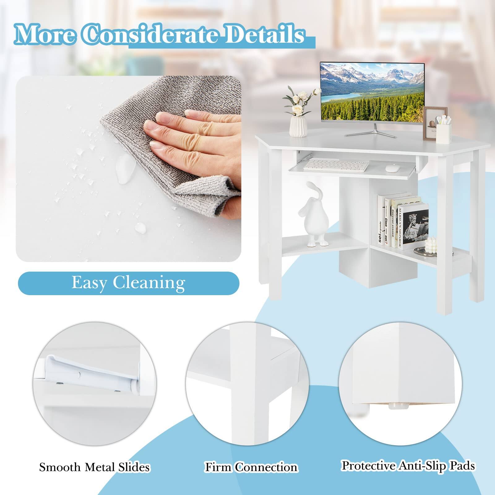 More Considerate Details, Easy Cleaning, Smooth Metal Slides, Firm Connection, Protective Anti-Slip Pads