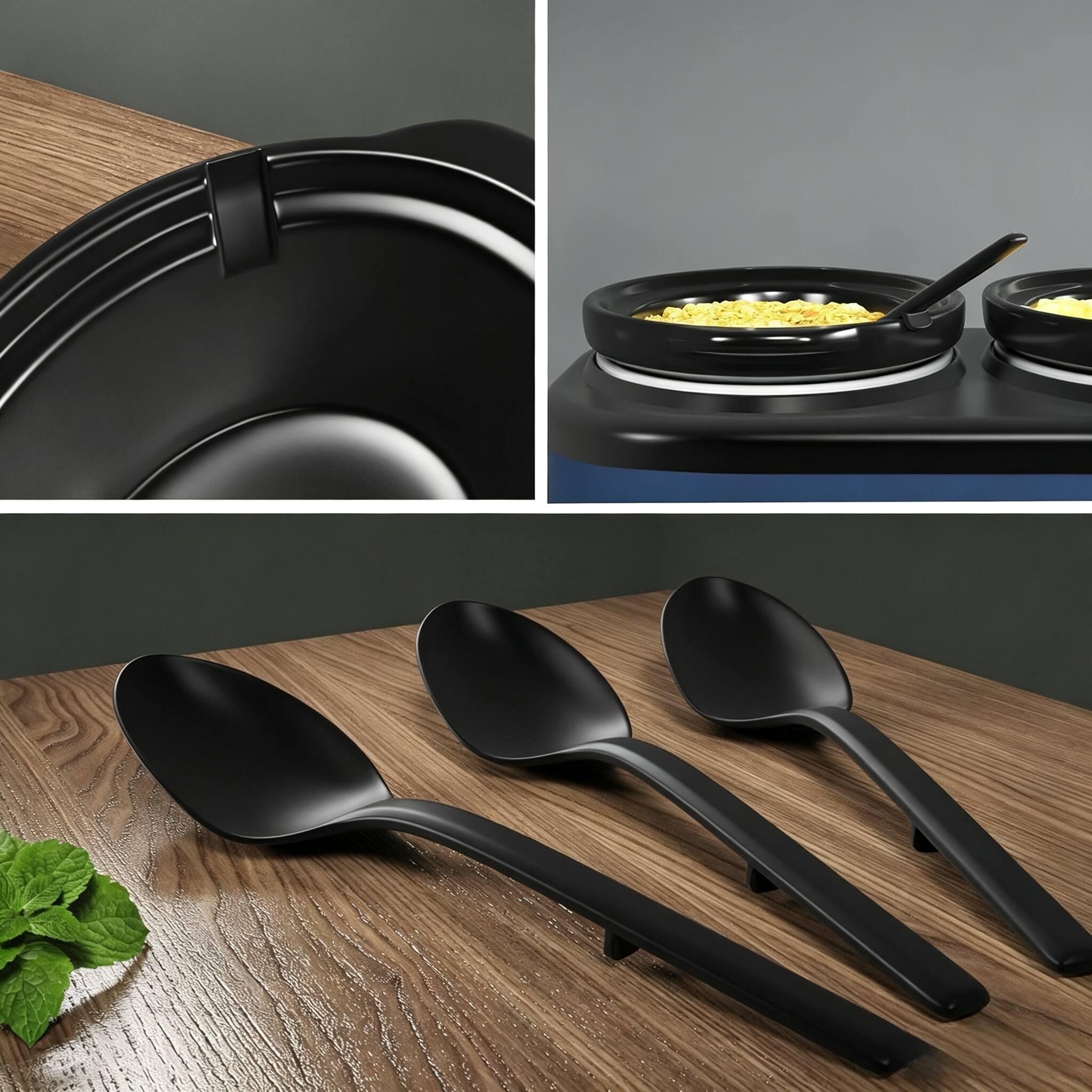 Alt View 8. Forest'nSky - Blue Triple Slow Cooker with 3 x 1.5 QT Removable Ceramic Pots,Glass Lids and 3 Spoons - Blue.