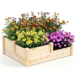 Costway - 3-Tier Outdoor Raised Garden Bed Vegetable Planter Box for Patio Lawn Backyard - Natural