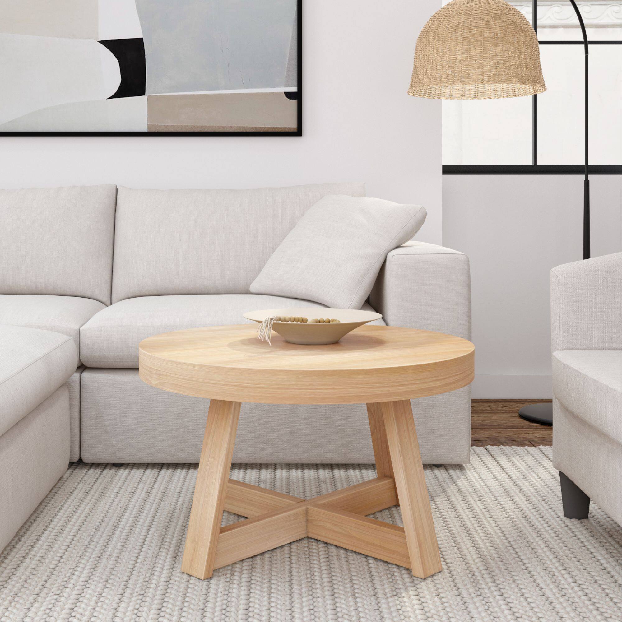 Alt View 1. Plank+Beam - Classic Round Coffee Table (30in x 30in / 760mm x 760mm), Blonde Wirebrush - Blonde Wirebrush.
