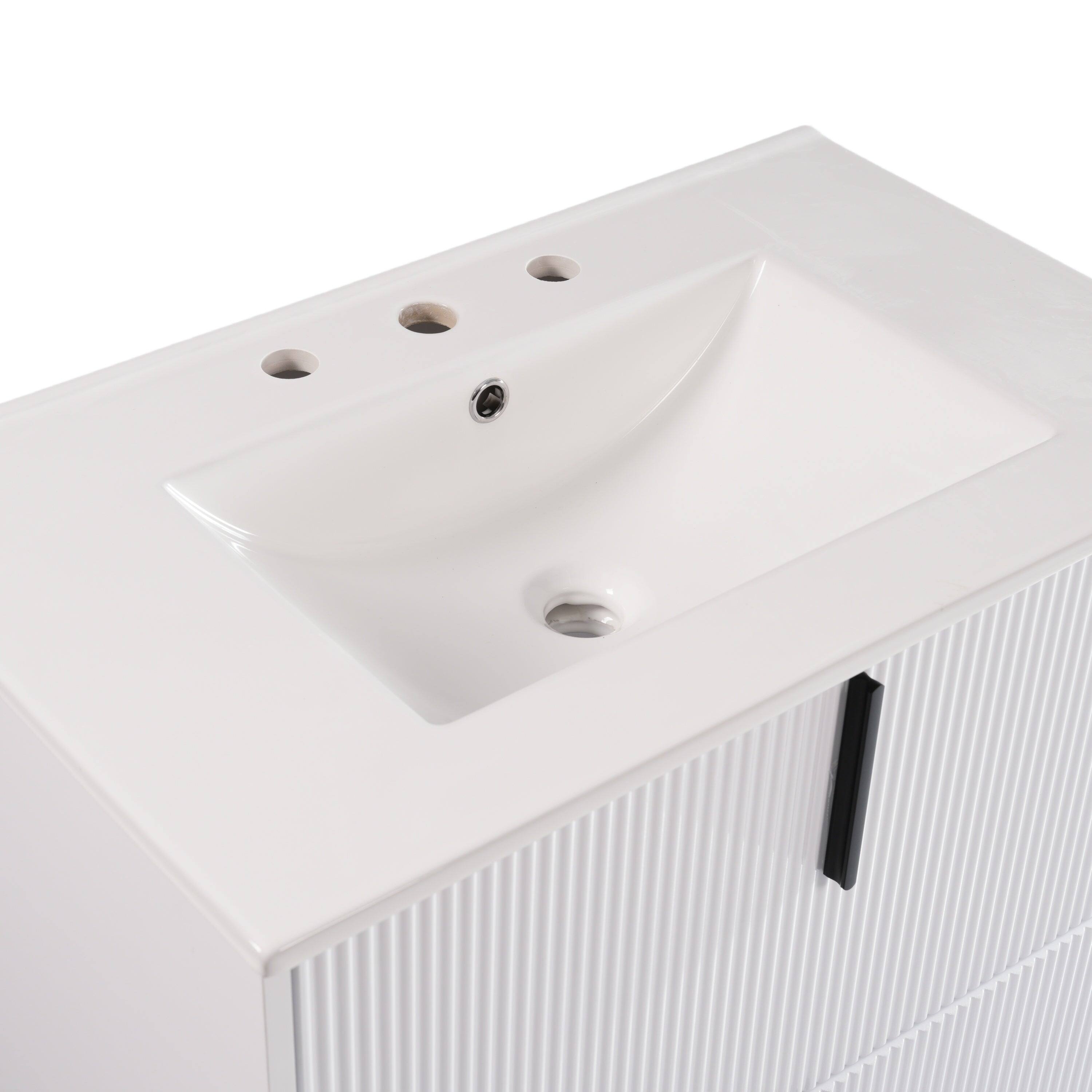 Alt View 8. Boyel Living - 30 Inch Bathroom Vanity with Ceramic Sink Full Extension Drawers Soft Close Fluted Design White - White.