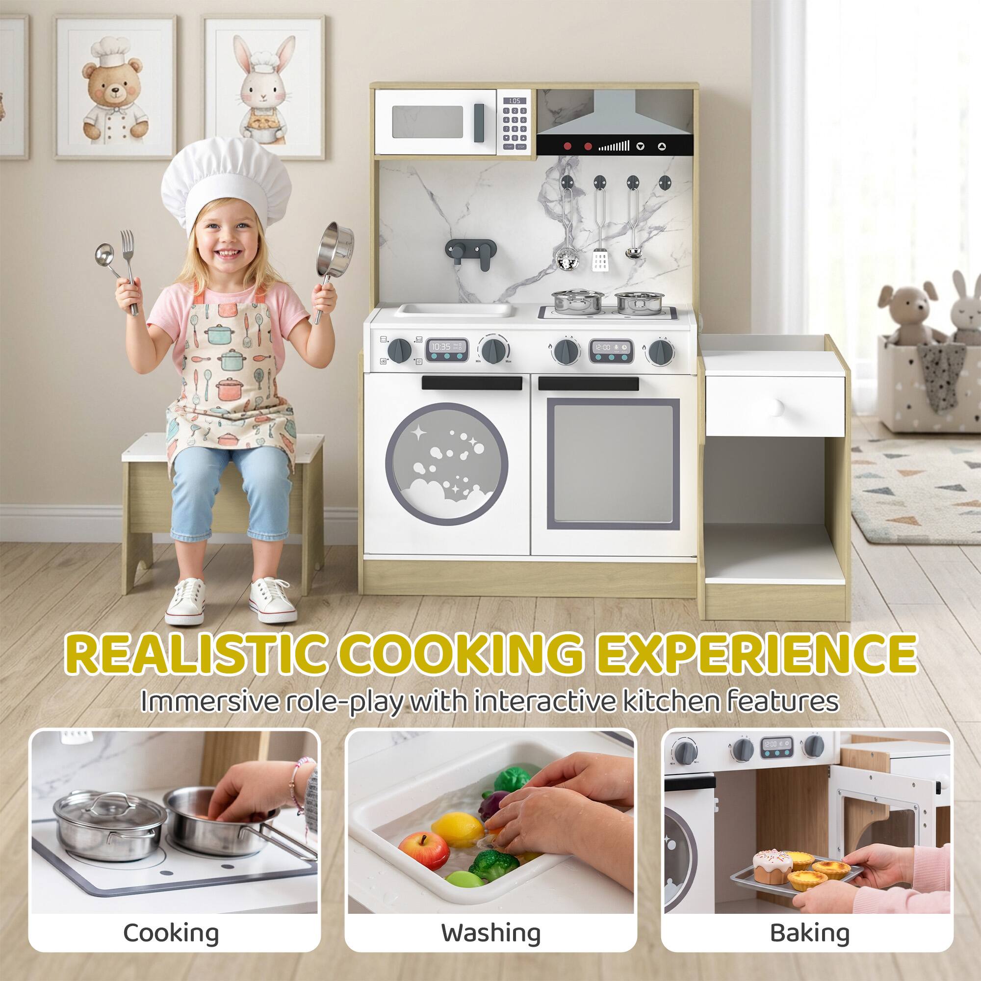REALISTIC COOKING EXPERIENCE  
Immersive role-play with interactive kitchen features  
Cooking  
Washing  
Baking