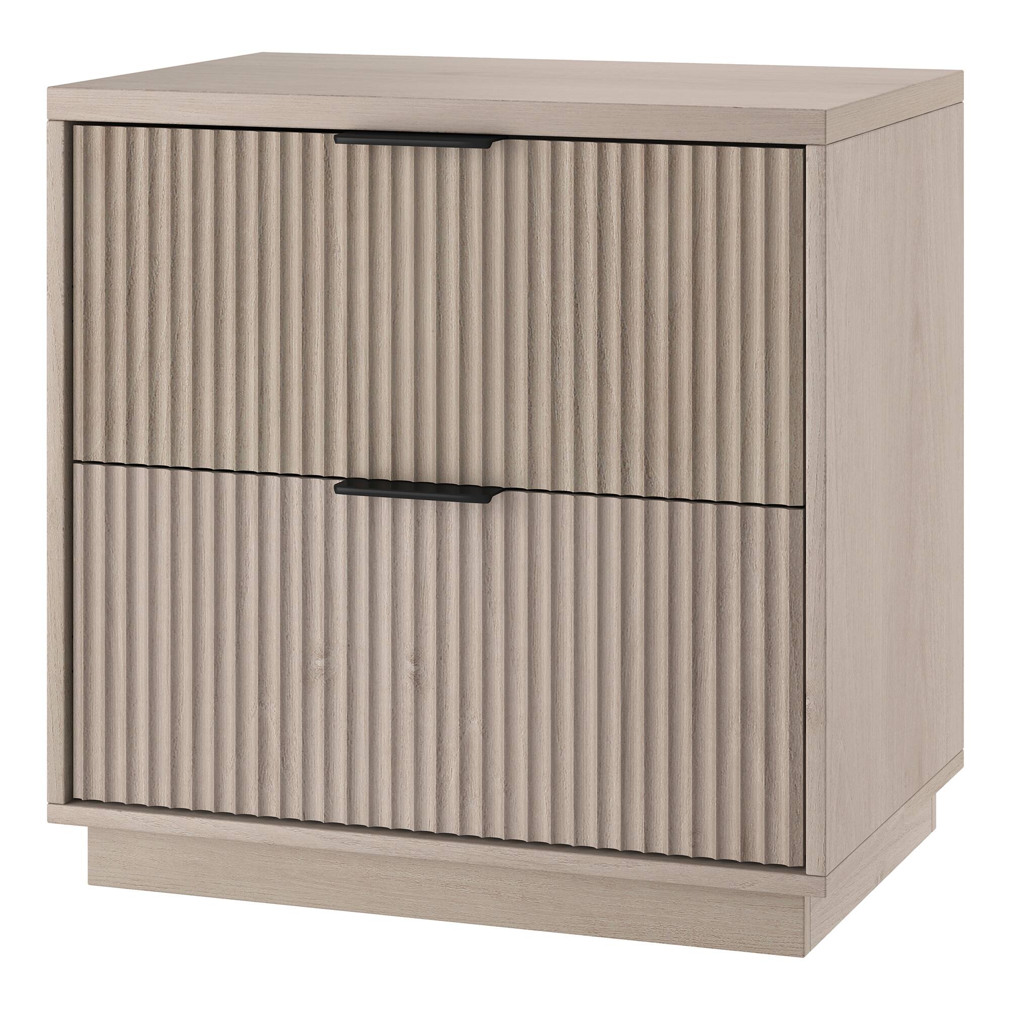 Left. Hudson&Canal - Yarden 24" Wide Rectangular Fluted Nightstand in Alder White - White.