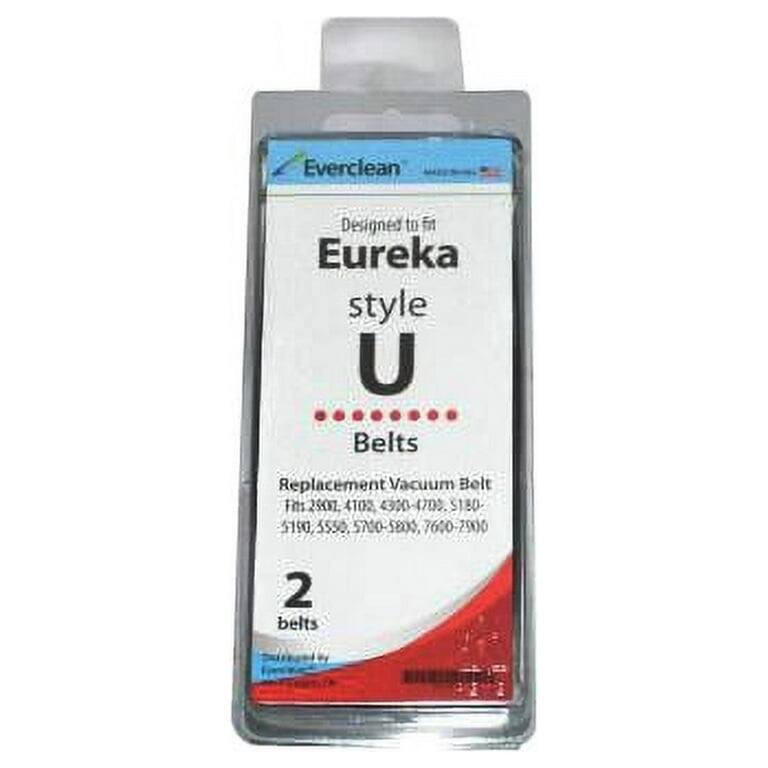 Everclean  
Designed to fit Eureka style U Belts  
Replacement Vacuum Belt  
Fits: 29057, 4102, 4300-4700, 5180, 5550, 5700, 7600-2900  
2 belts