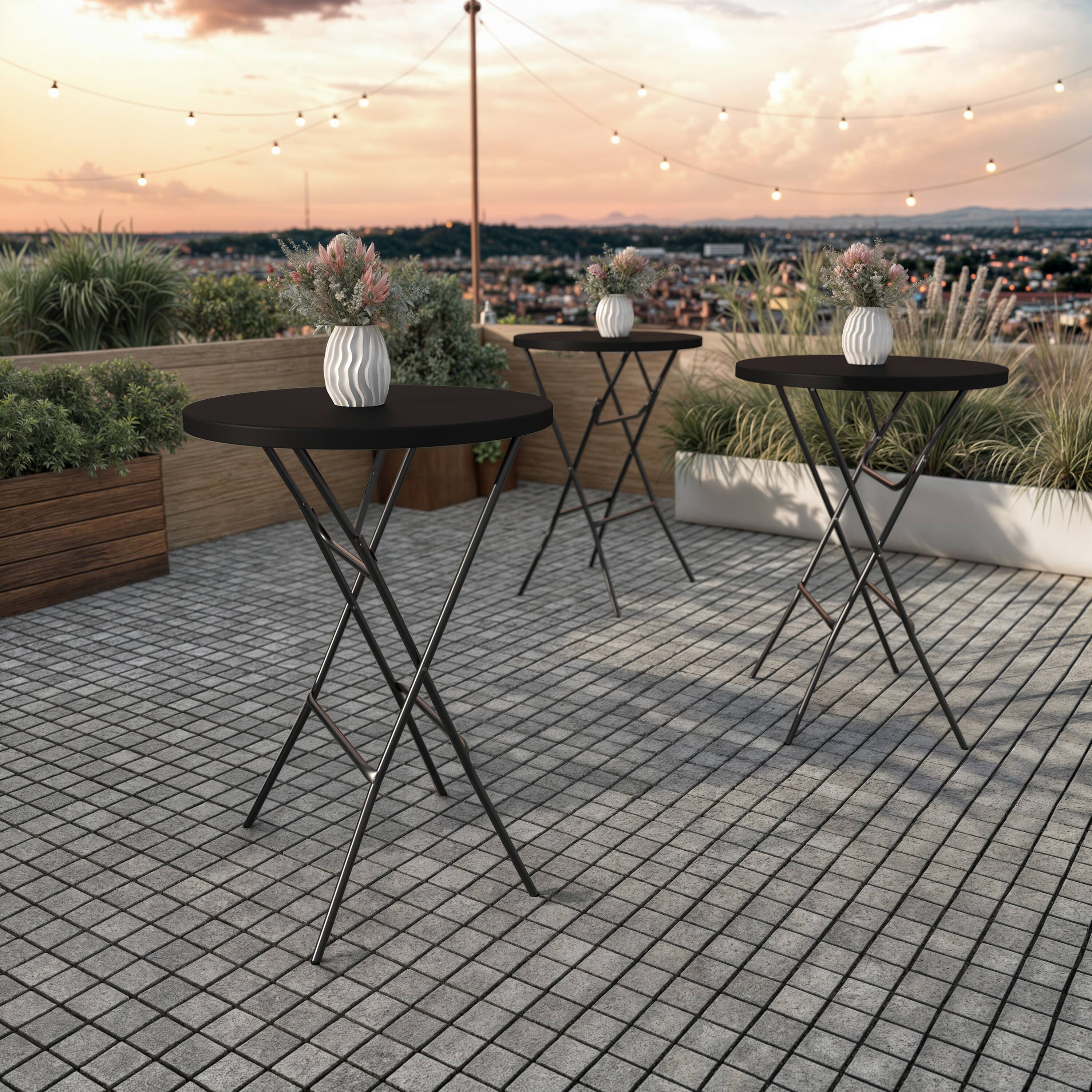 Alt View 1. Flash Furniture - Elon Commercial Grade 2.6-Foot Round Black Indoor/Outdoor Plastic Bar Height Folding Table - Black.