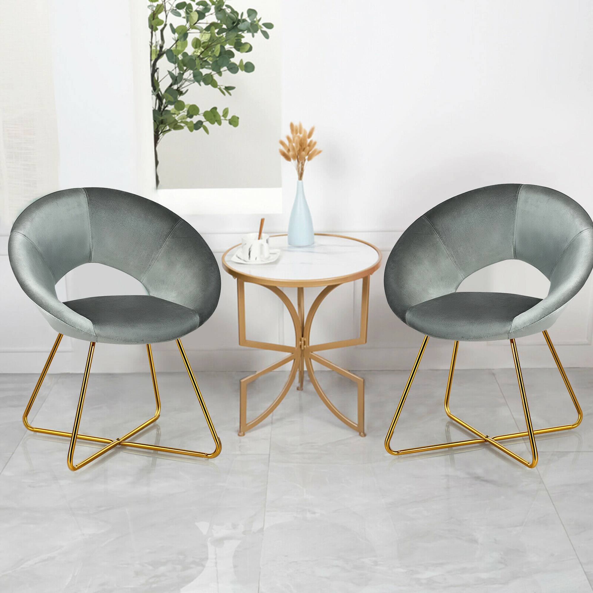 Alt View 2. Gymax - Gymax Set of 2 Accent Velvet Chairs Dining Chairs Arm Chair w/Golden Legs Grey - Grey.