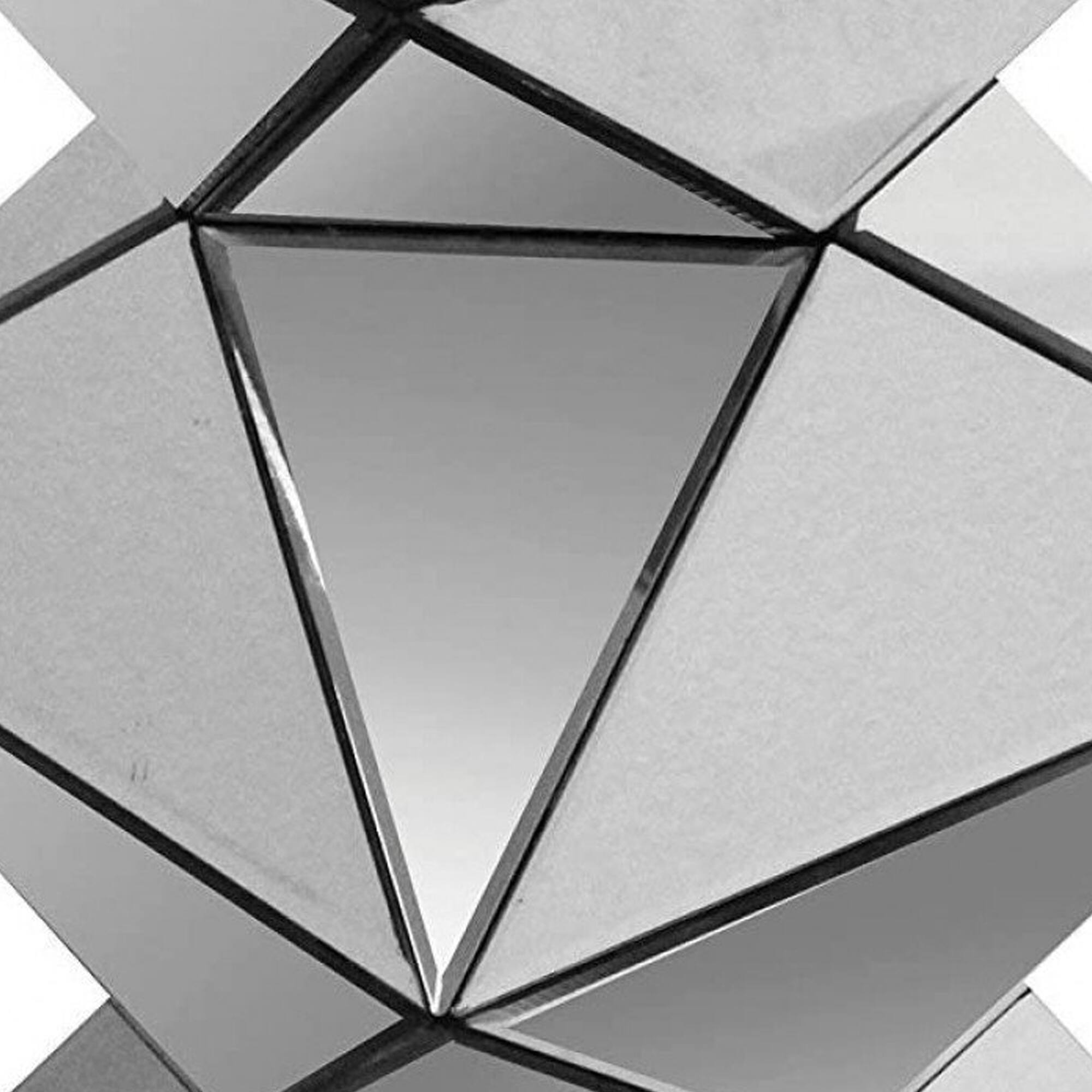 Alt View 2. Manhattan Lane - 20 Inch Modern End Table, Square Mirror Top, Silver Geometric Pedestal Base - Silver.