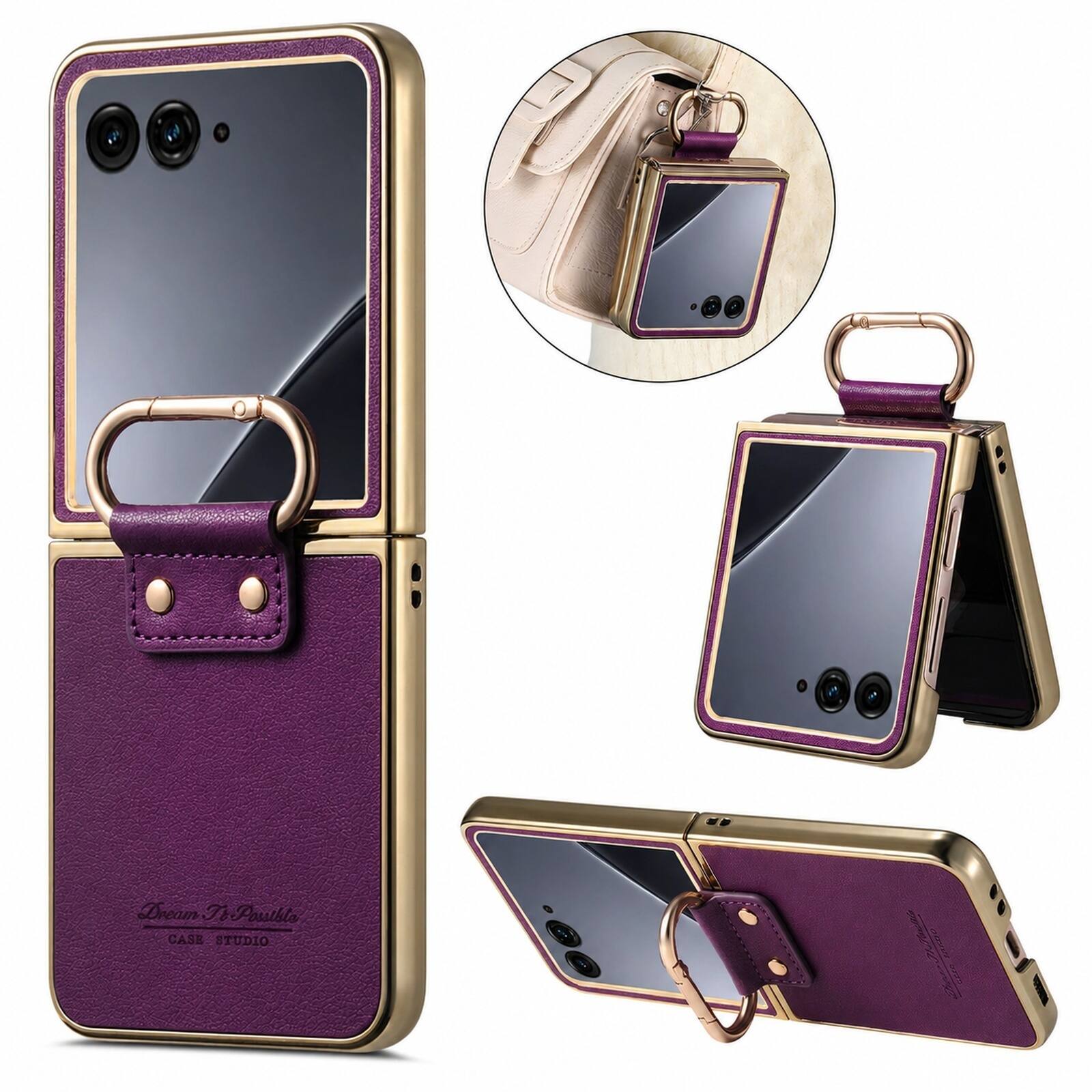Dteck - Anti-Scratch Case For Motorola Razr Ultra 2025 / 60 Ultra, Shockproof Cover PU Leather Finger Ring Slim Rugged Cover - Purple