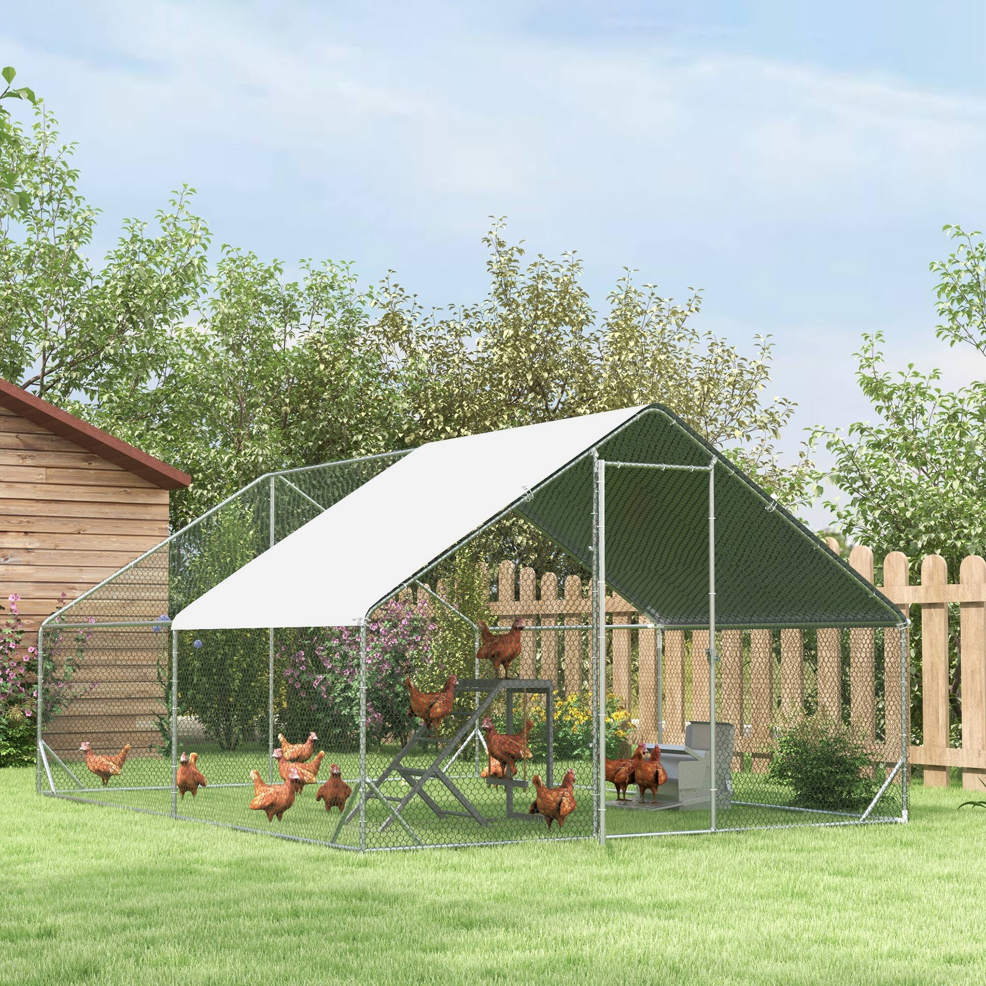 Alt View 4. Pawhut - Chicken Activity Play for Healthy & Happy Animals, Swing Set with Chicken Perches & Hen Ladder, Chicken Coop Toy - Gray.