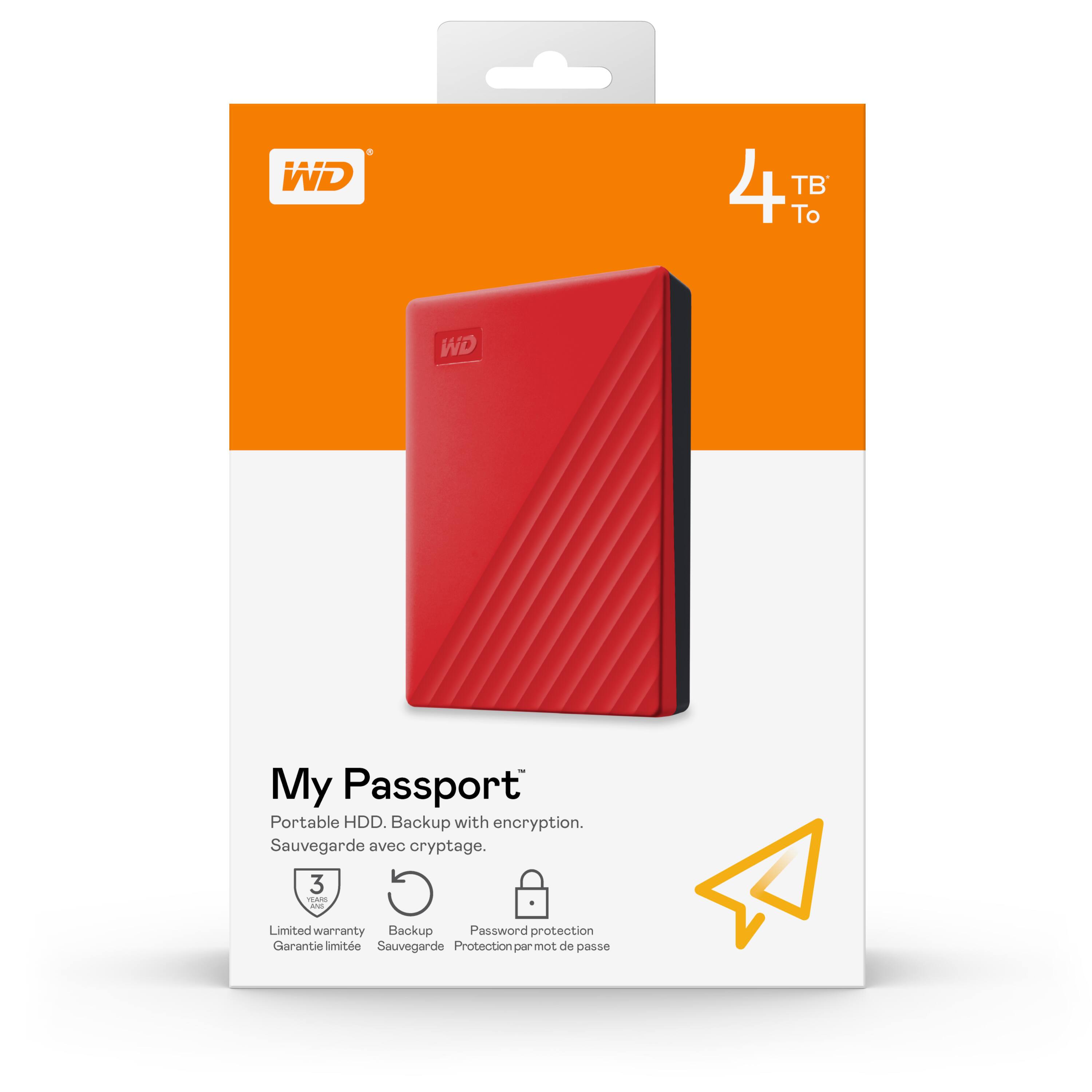 Alt View 20. WD - My Passport 4TB External USB 3.0 Portable Hard Drive - Red.