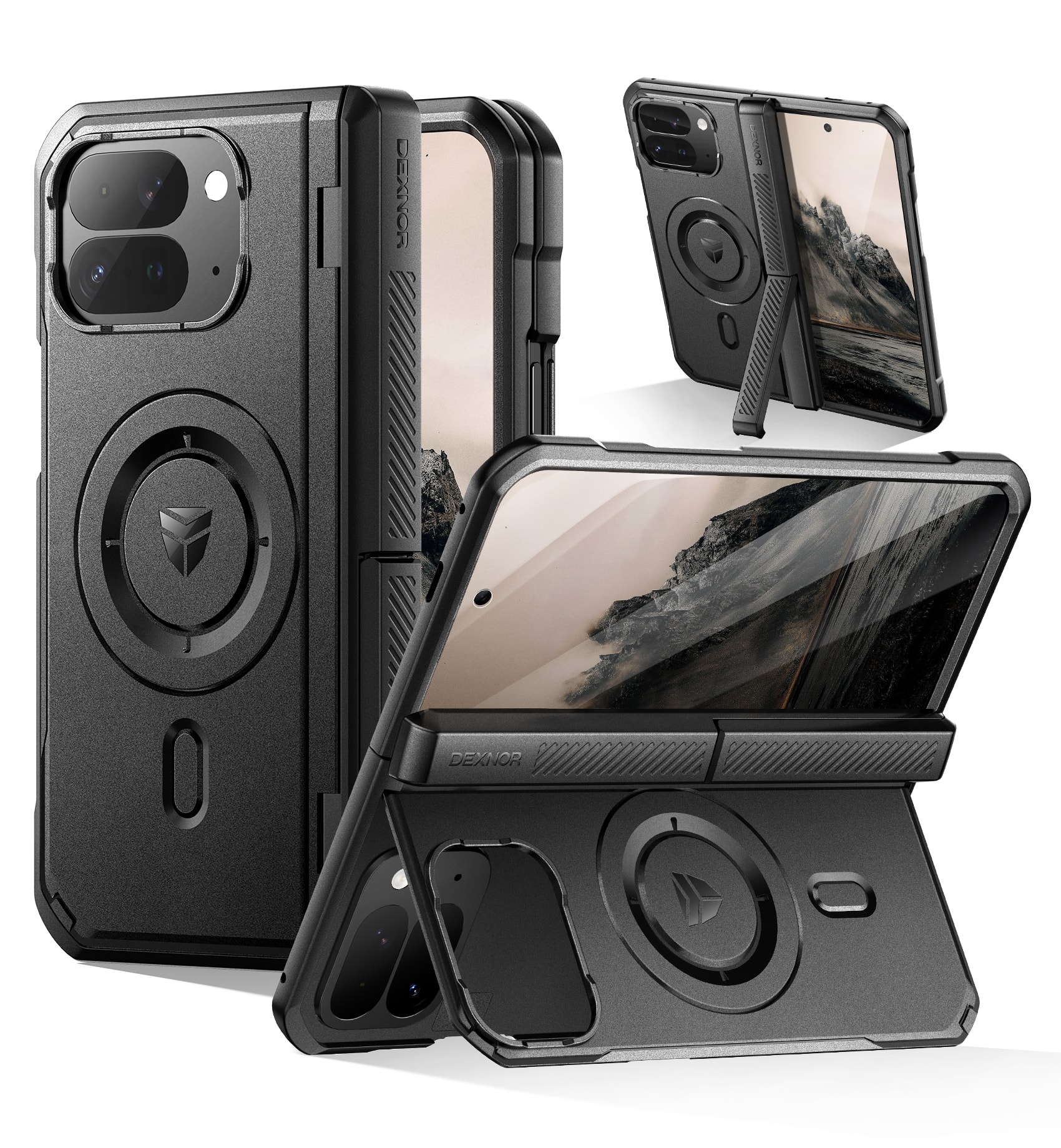 dexnor - Magnetic Case for Google Pixel 10 Pro Fold with Dual Kickstands Full-Body Rugged Protective Cover Bumper Case - Black price history on PriceWatchPro