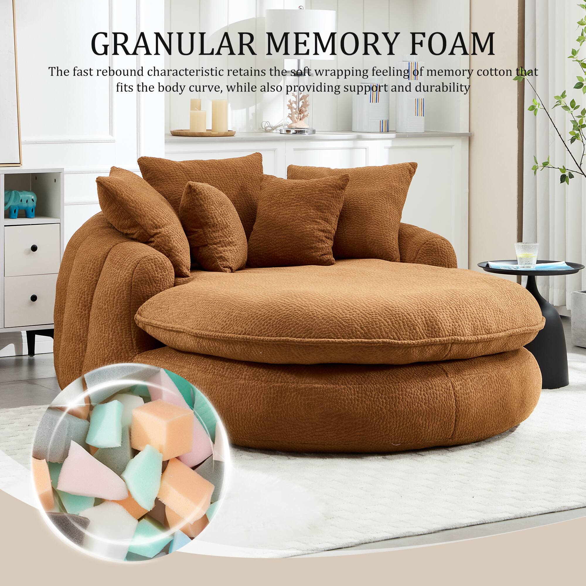 GRANULAR MEMORY FOAM

The fast rebound characteristic retains the soft wrapping feeling of memory cotton that fits the body curve, while also providing support and durability.