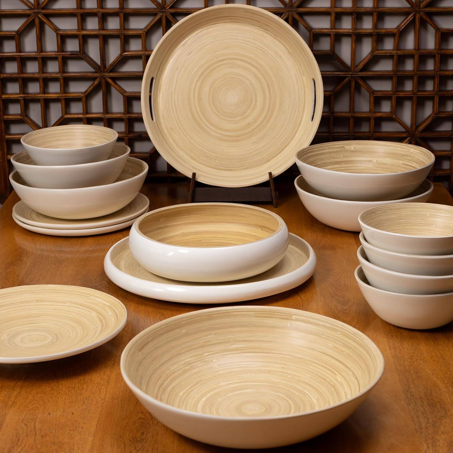 Alt View 5. Lexa - Bamboo Salad Bowl Set, 8 Inch x 4, White - White.
