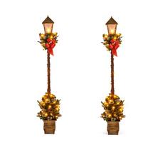 Front. Costway - Costway 2PCS 6.1 FT Christmas Pre-lit Street Lamp with Artificial Greenery, LED Lights Advent Calendar - Warm White.