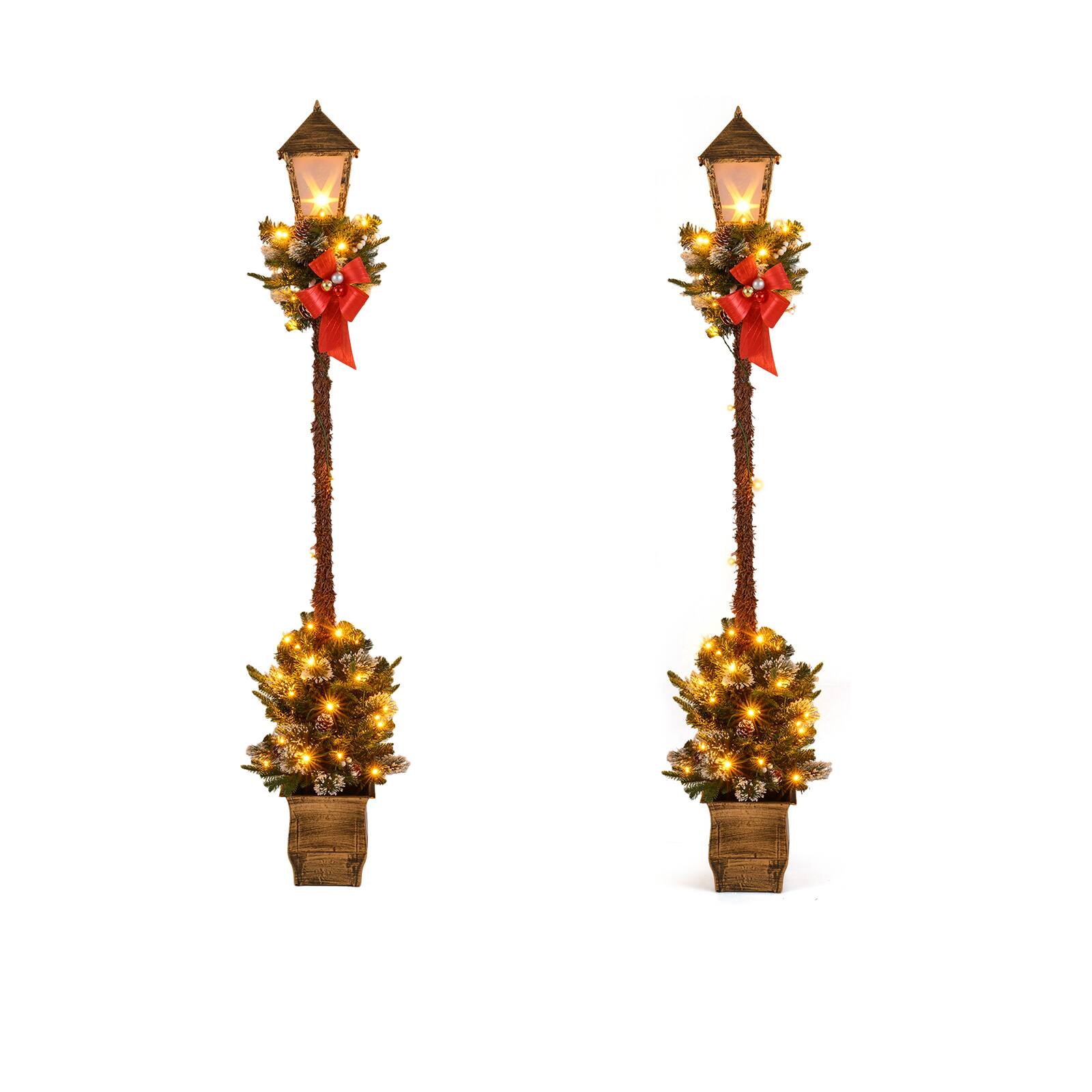 Front. Costway - Costway 2PCS 6.1 FT Christmas Pre-lit Street Lamp with Artificial Greenery, LED Lights Advent Calendar - Warm White.