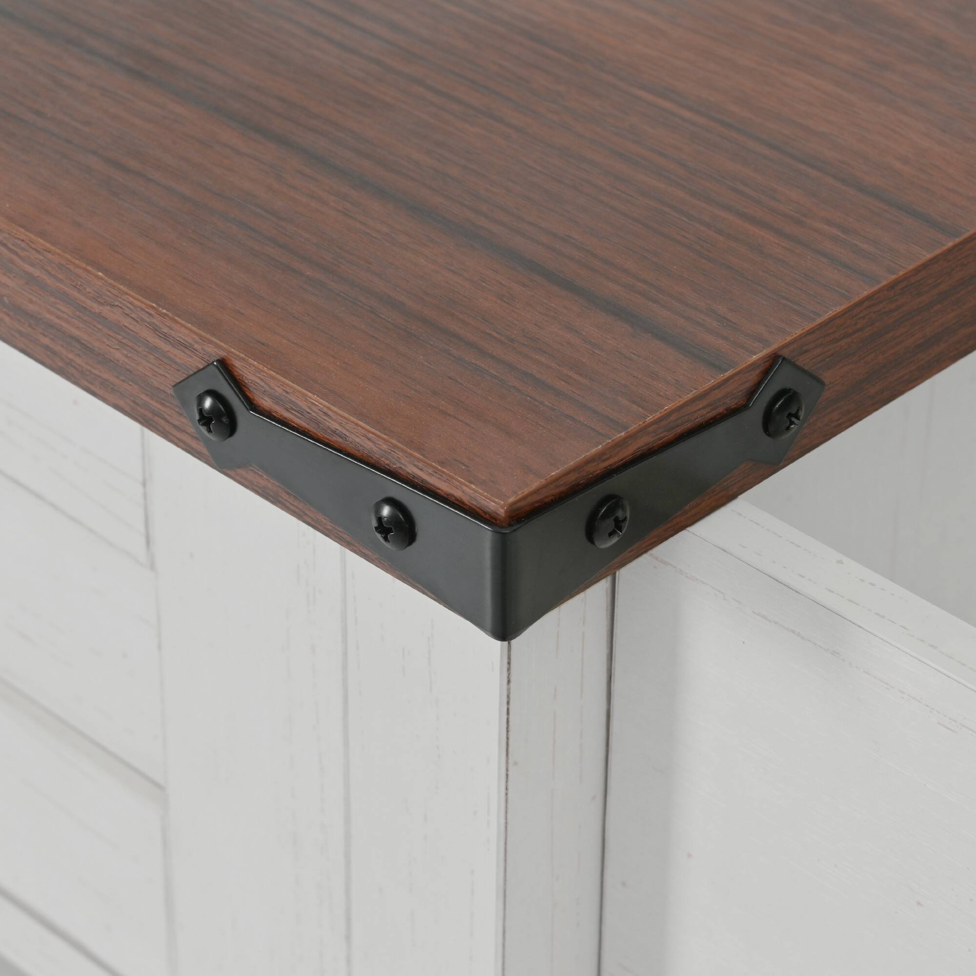 Alt View 8. PexFix - 58" Farmhouse Kitchen Island Cart with Sliding Barn Door, Drop Leaf and 5-Wheel Mobility - White.