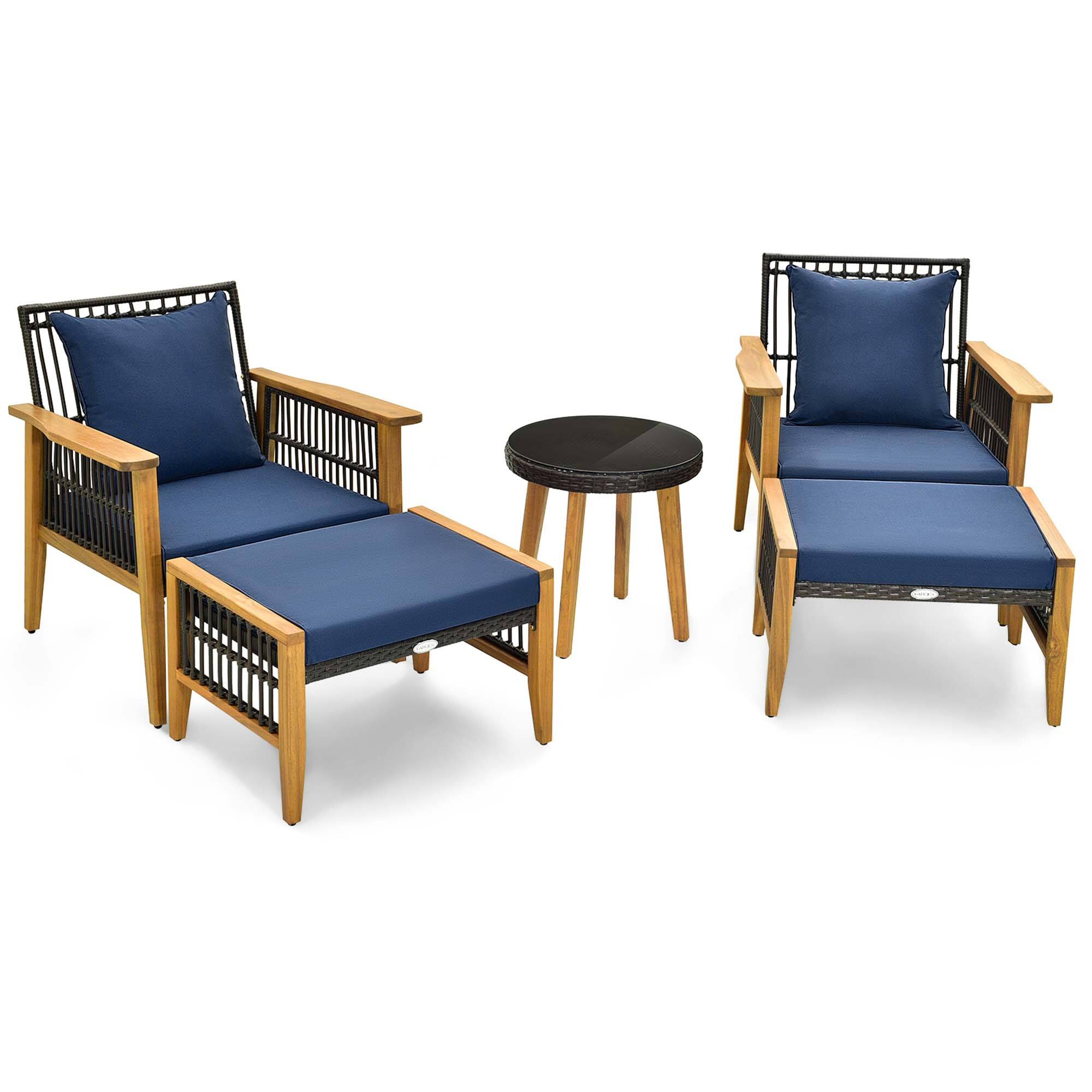 Alt View 9. Costway - Costway 5 Piece Patio Furniture Set Wicker Chair Set with Coffee Table & 2 Ottomans - Mix Brown,Navy.