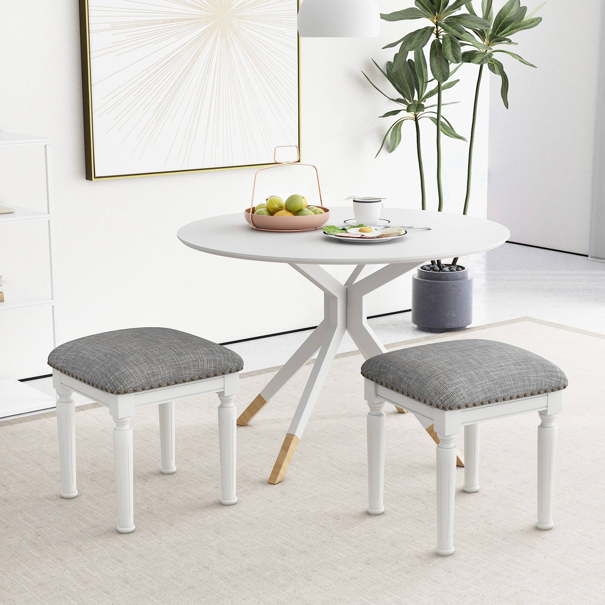 Alt View 4. Gymax - Gymax 4PCS Upholstered 3-Height Bar Stool Versatile Kitchen Dining Stool - Gray & White.