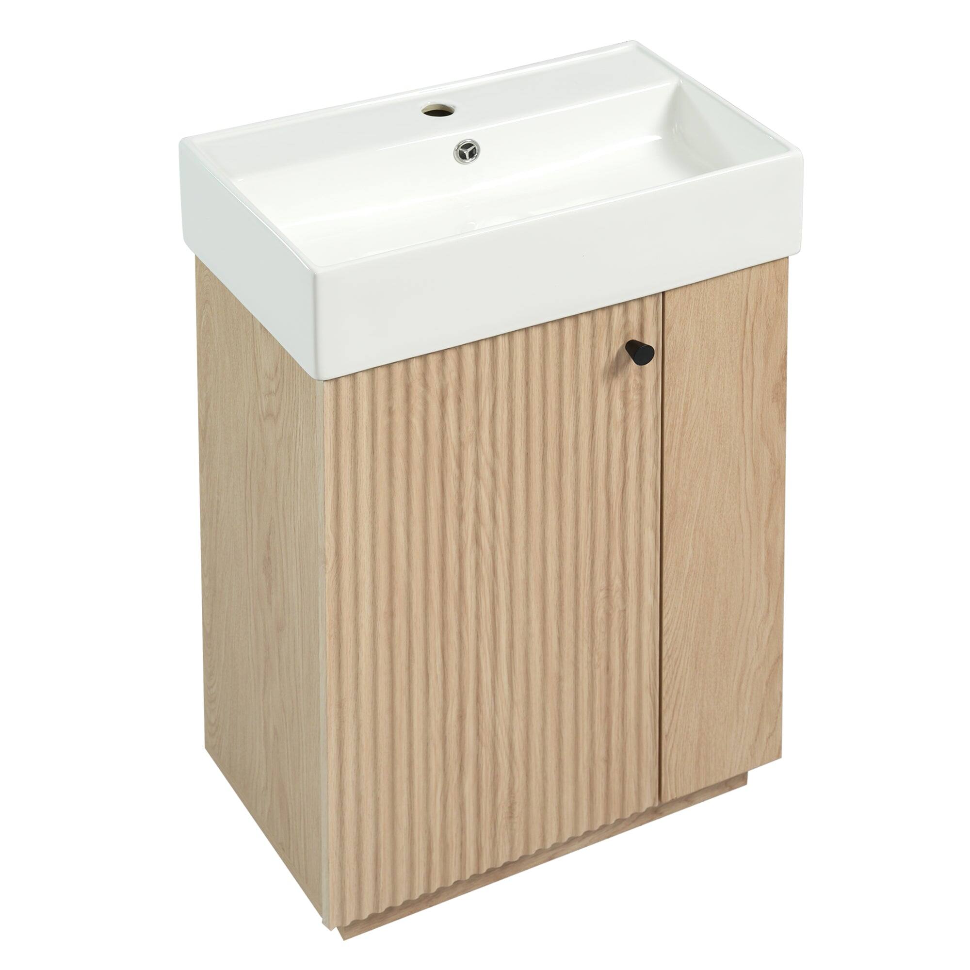 Angle. Boyel Living - 21.6 Inch Bathroom Vanity with Ceramic Sink Freestanding Left Door Wood Grain Cabinet Open and Closed Storage - Wood.