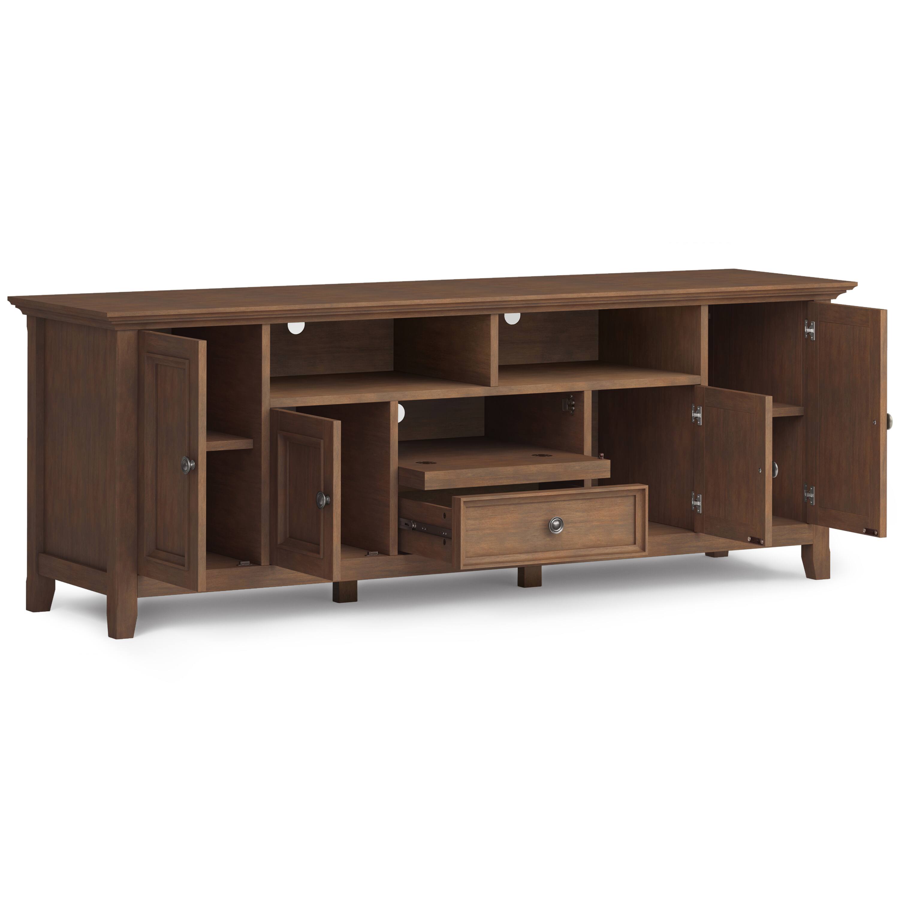 Alt View 1. Simpli Home - Amherst 72 inch Wide Solid Wood Transitional TV Stand in Rustic Natural Aged Brown - Rustic Natural Aged Brown.