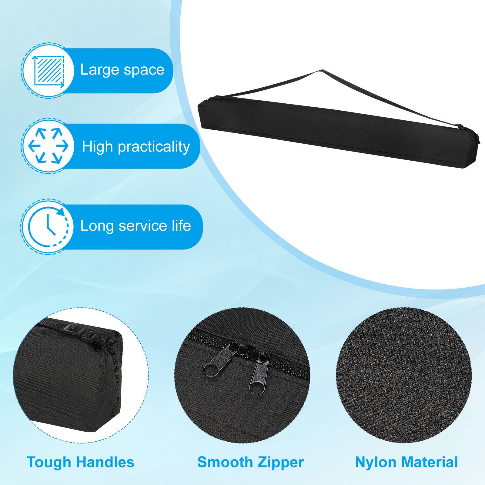 - Large space
- High practicality
- Long service life
- Tough Handles
- Smooth Zipper
- Nylon Material