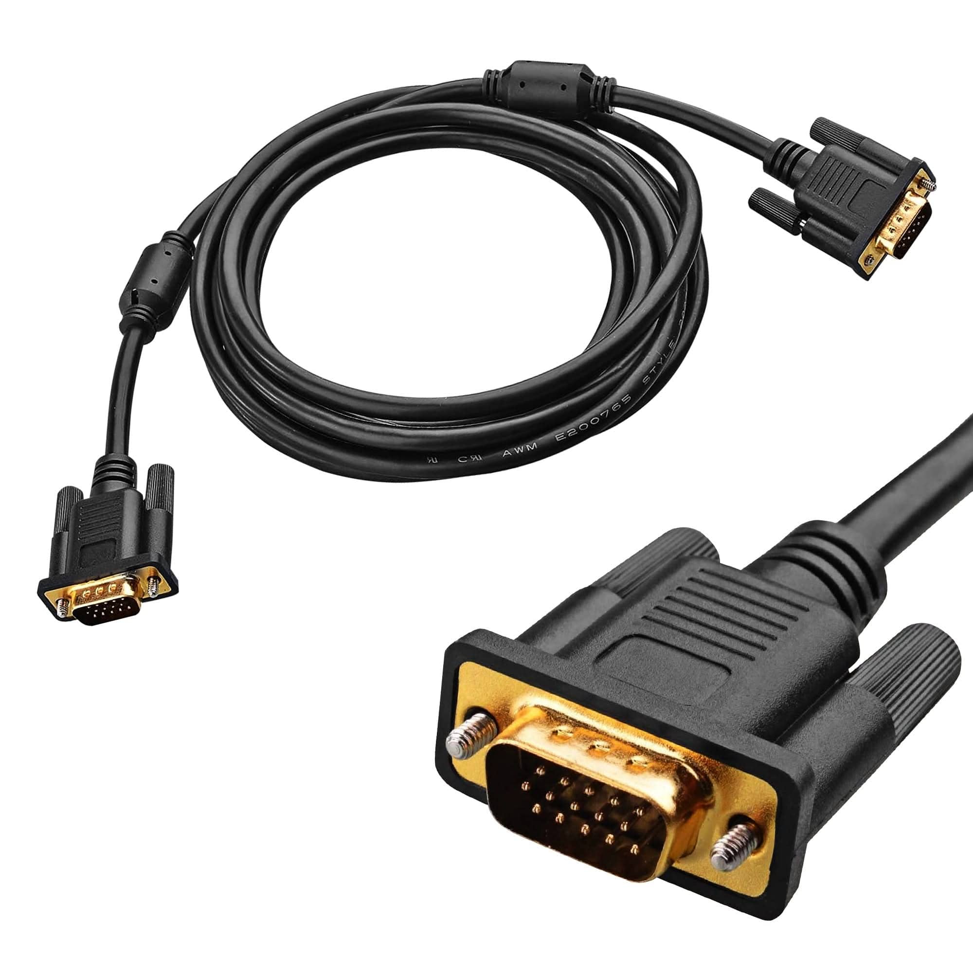 5 CORE - VGA to VGA Cable 6Ft 15 Pin VGA Male to Male Video Transmission Extension Cord - Black