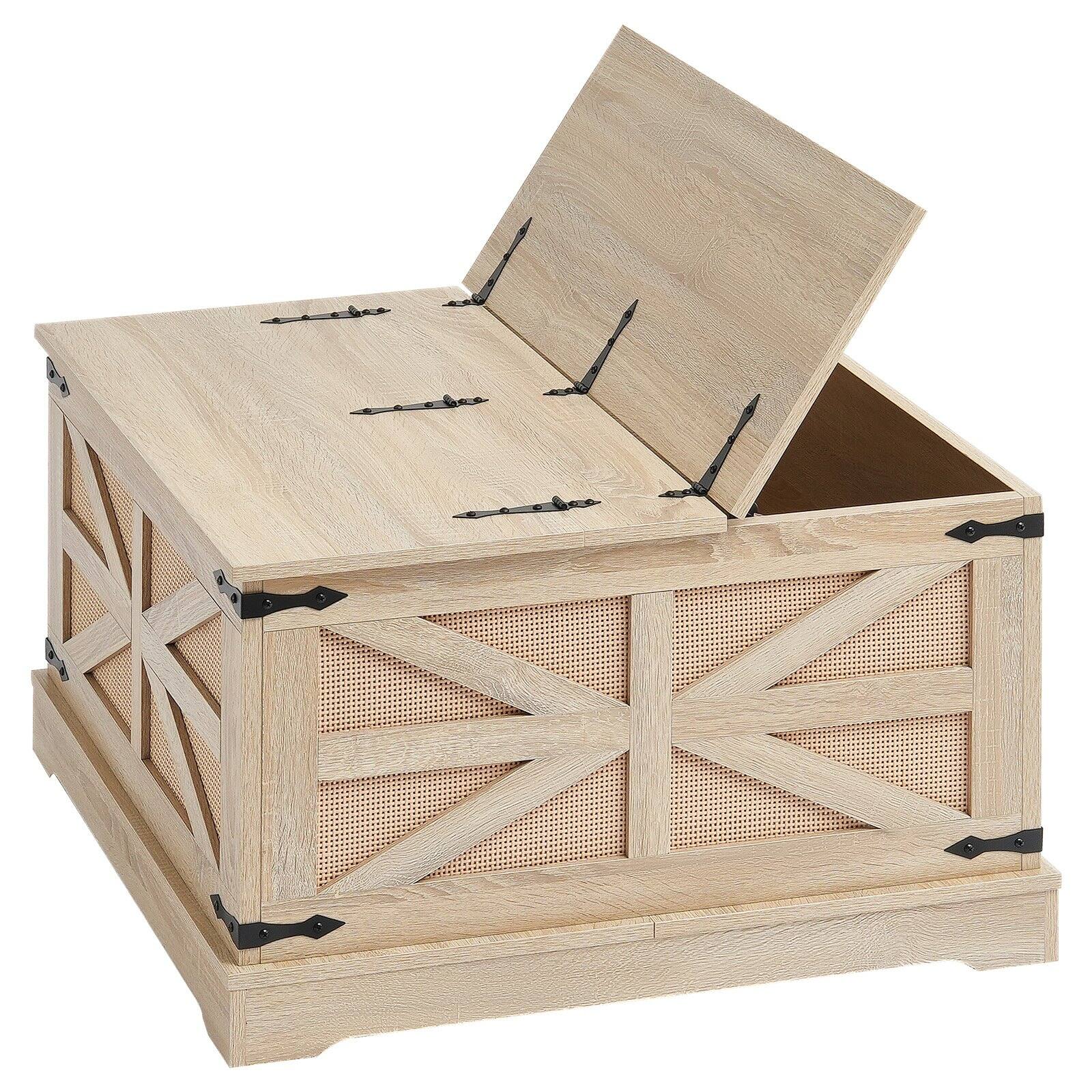 Alt View 8. Glintex - Rattan Coffee Table 32 in, Rectangle Woven Center Table with MDF Top and Storage Shelf for Living Room - Natural.