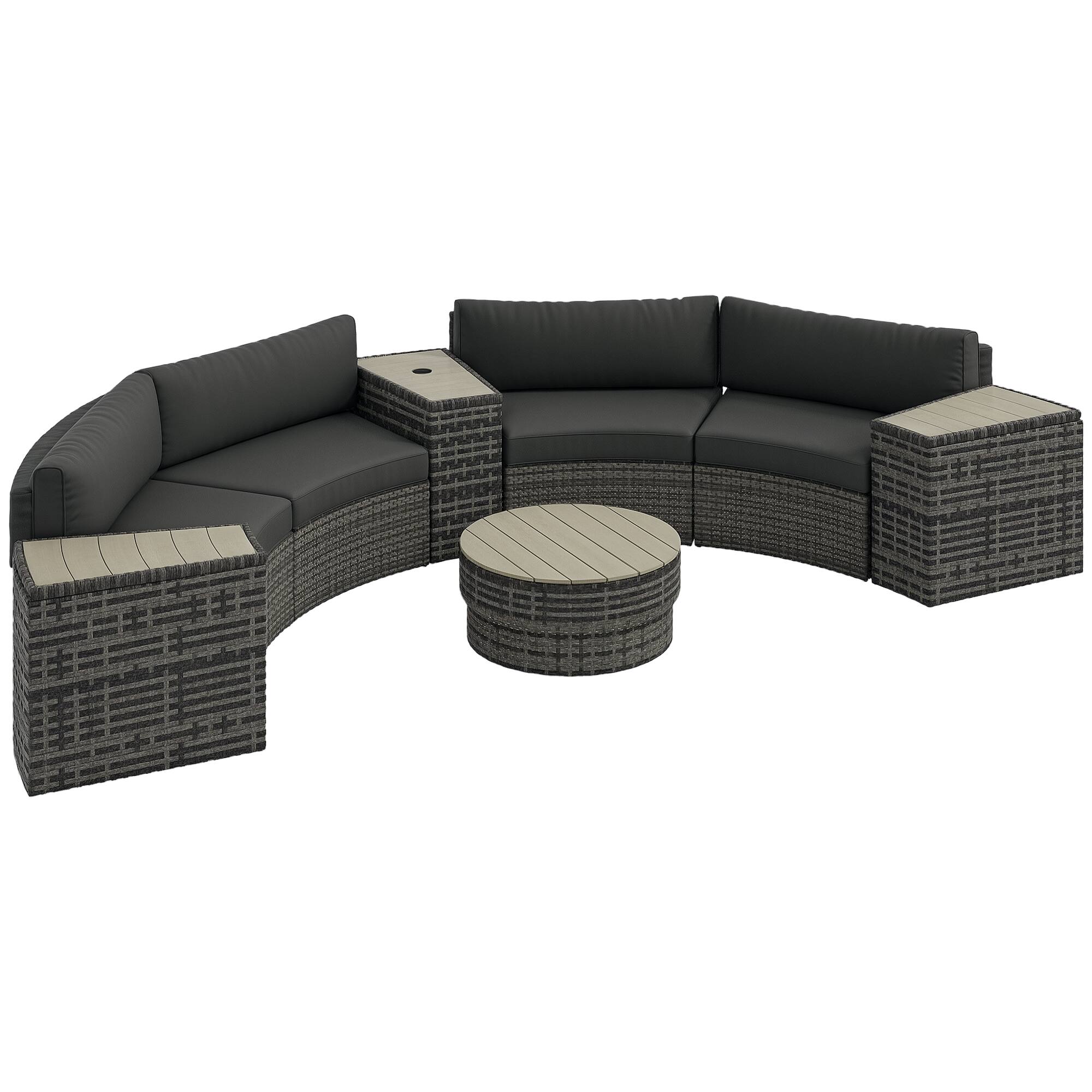 Outsunny - 8 Piece Patio Furniture Set with 4 Rattan Sofa Chairs & 4 Tables, Outdoor Conversation Set with Storage & Umbrella Hole - Mixed-Gray