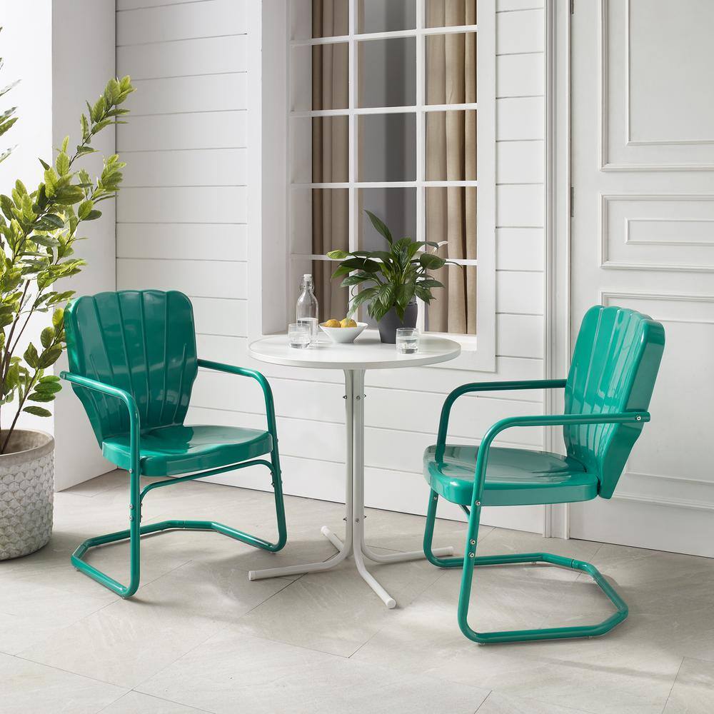 Alt View 10. Crosley Furniture - Ridgeland 3Pc Retro Outdoor Bistro Set - Bistro Table & 2 Chairs - Turquoise Gloss.