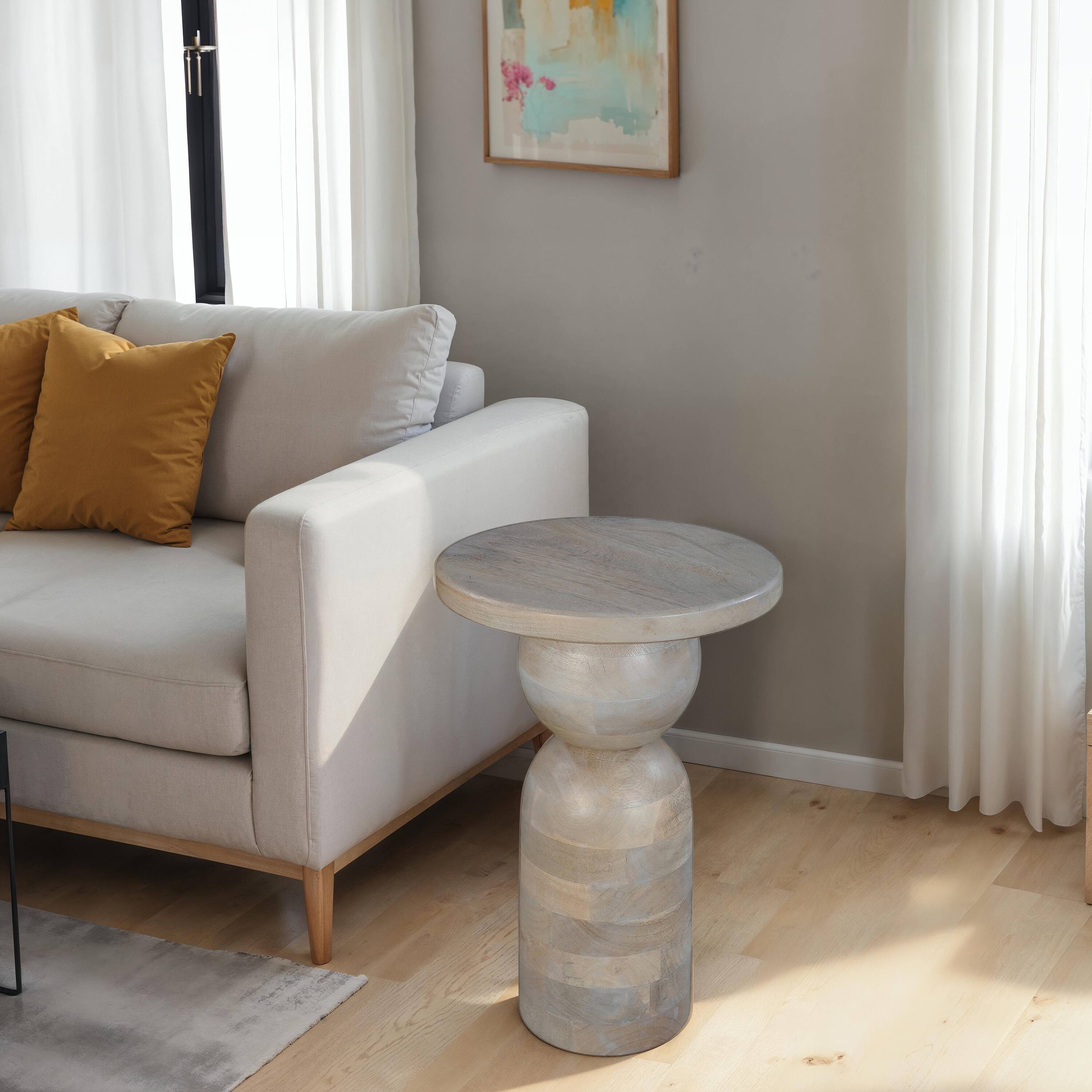 Alt View 10. Manhattan Lane - Tia 12 Inch Round Side End Table, Turned Pedestal Base - Natural Brown, Beige.