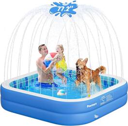 Pawtners - Inflatable Kids Pool with 360° Sprinkler, Non-Slip Thickened PVC Splash Pad, Large Dog Bathtub & Outdoor Fun 77.2"x12.2"