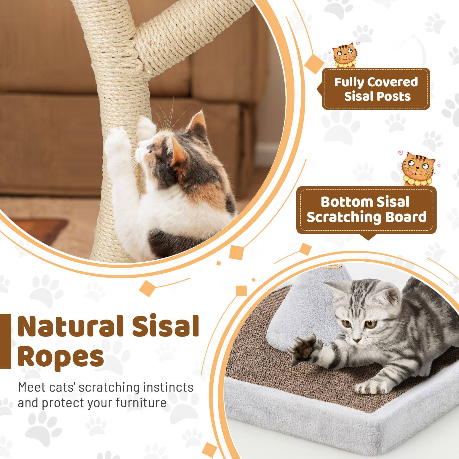 Natural Sisal Ropes
Fully Covered Sisal Posts
Bottom Sisal Scratching Board
Meet cats' scratching instincts and protect your furniture