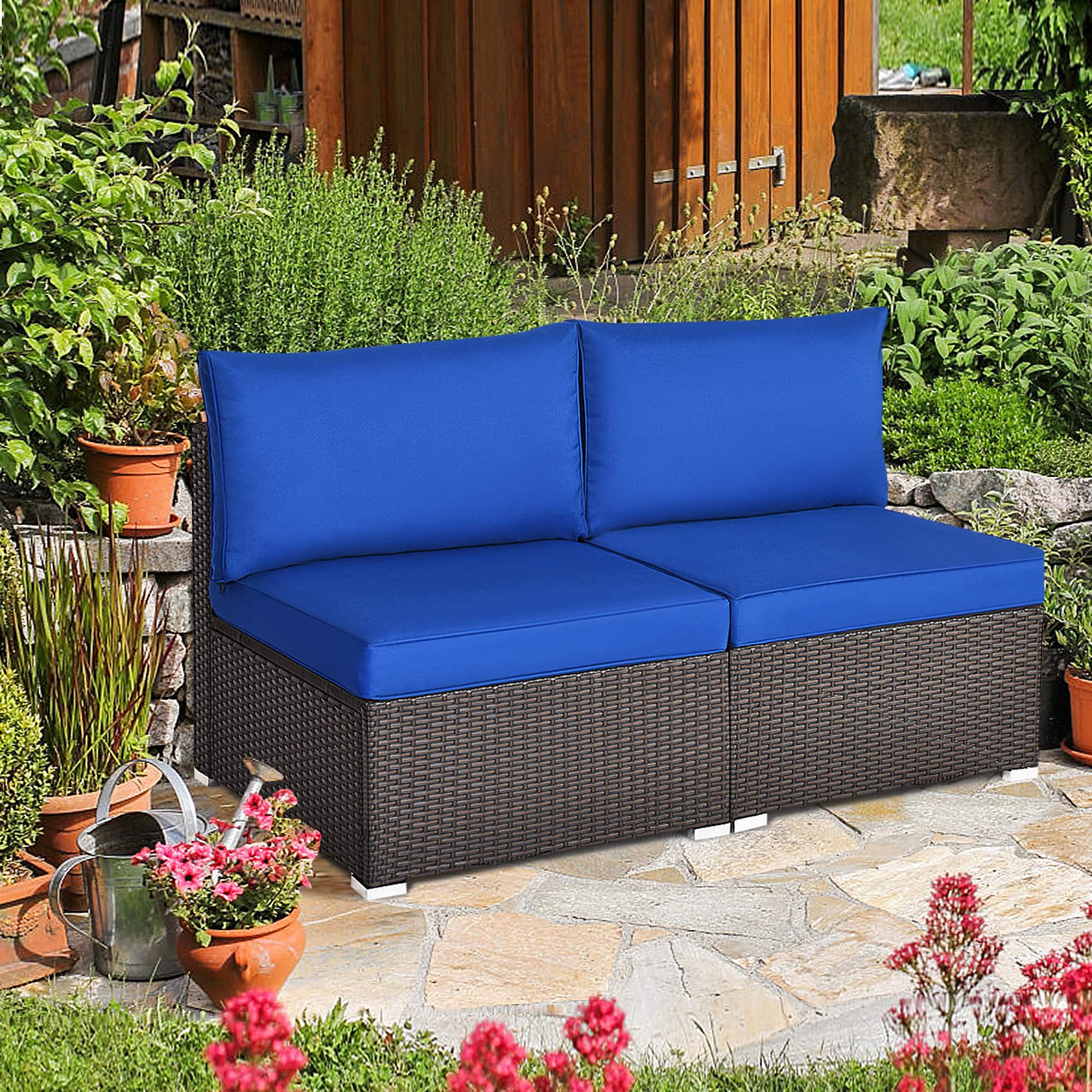 Gymax - 2PCS Patio Sectional Armless Sofas Rattan Furniture Set Outdoor w/ Cushions - as pic