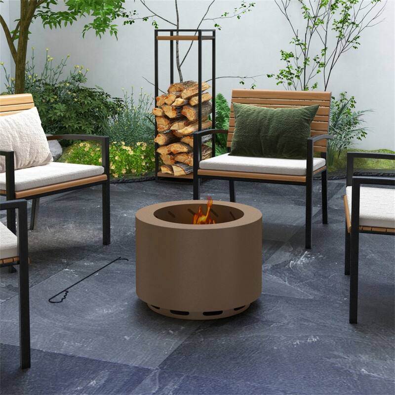 Angle. HTUTWOO - 19" Smokeless Fire Pit with Poker, - Portable Wood Burning  Low Smoke Camping Bonfire Stove for Backyard Patio Picnic.