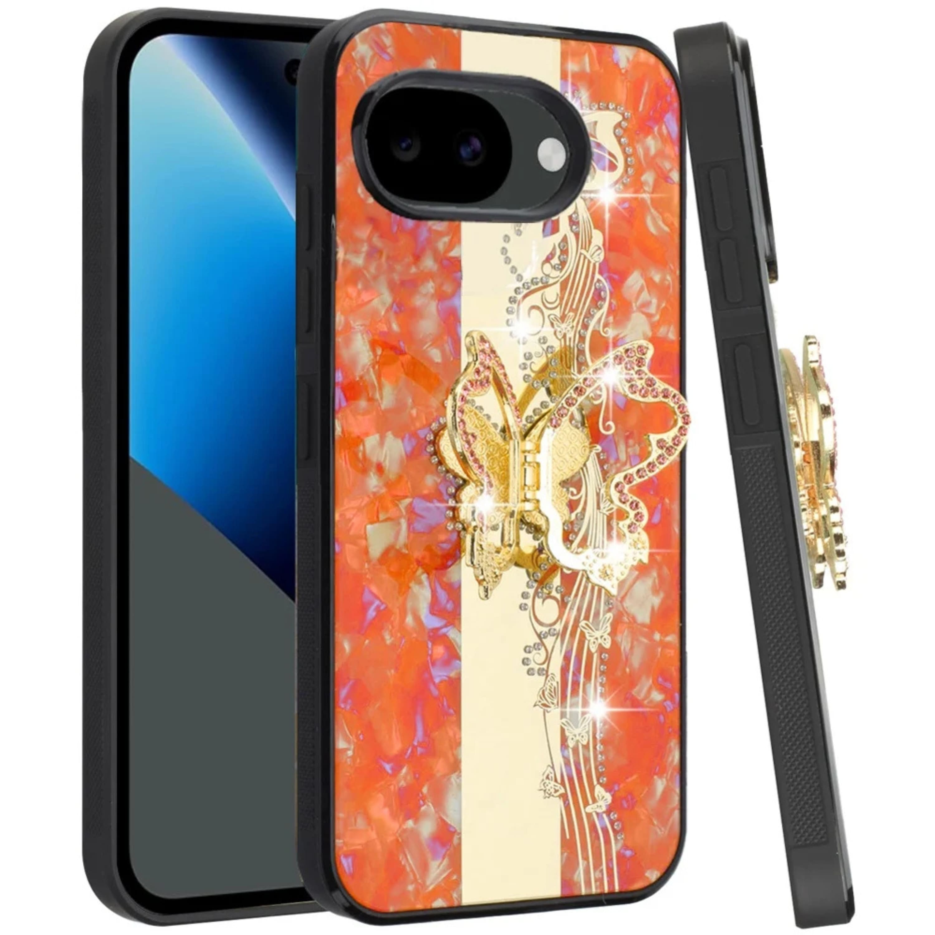 Kitcheniva - Enchanted Butterfly Rhinestone Bling Glitter Cover Phone Case With Tempered Glass For Google Pixel 10a Cosmic - Orange price history on PriceWatchPro