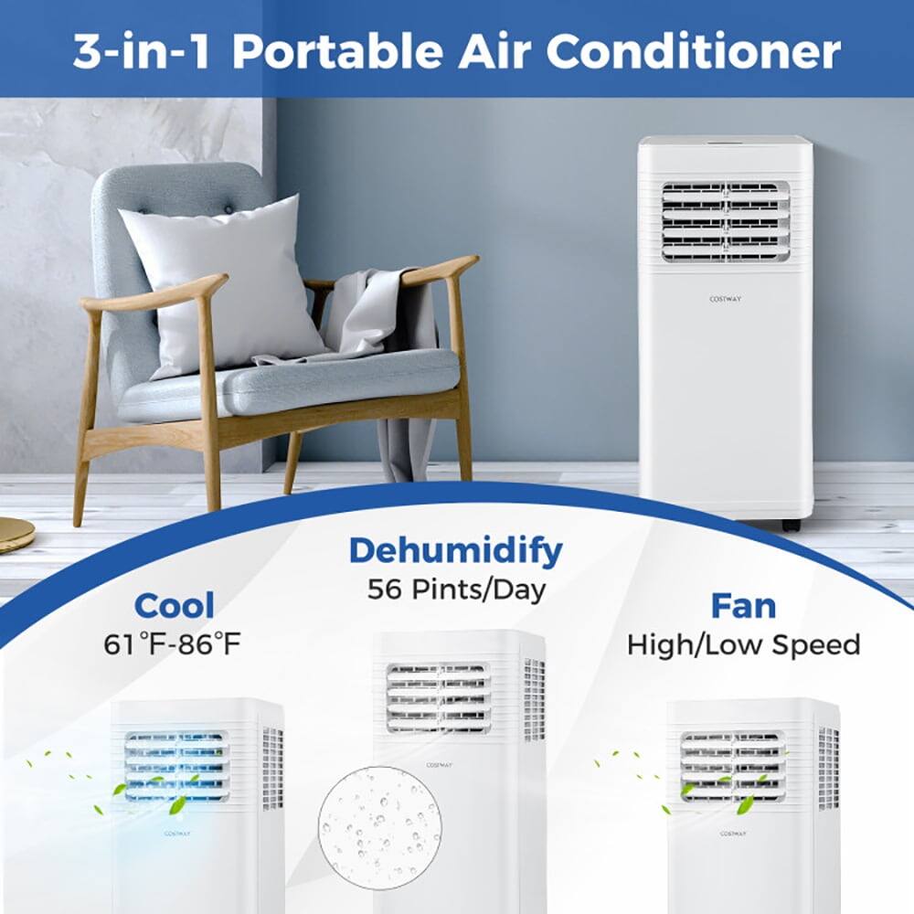 3-in-1 Portable Air Conditioner  
COSTWAY  
Cool 61°F-86°F  
Dehumidify 56 Pints/Day  
Fan High/Low Speed