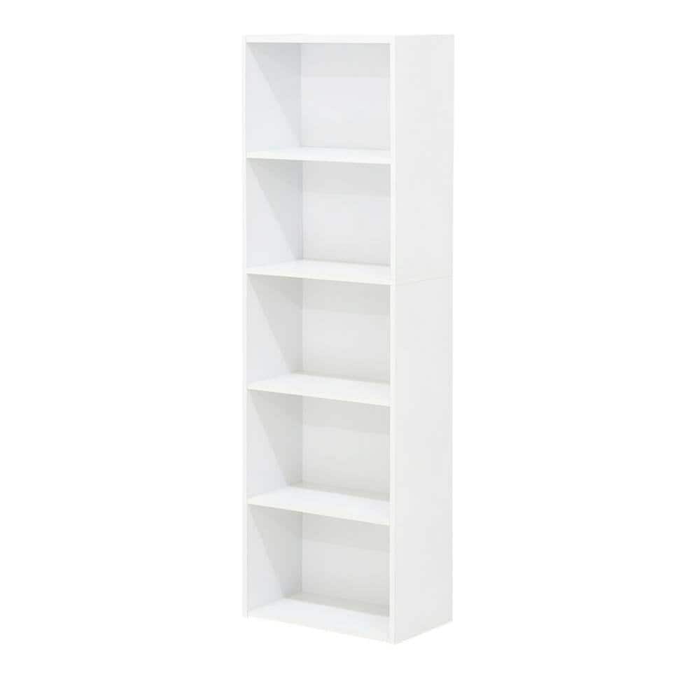FurniFact - Reversible 5-Tier White Open Shelf Bookcase for Storage and Organization - Brown
