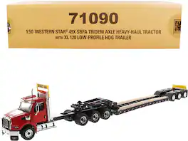 Western Star 49X SBFA Tridem Axle Heavy-Haul Tractor w/Low-Profile HDG Trailer Red and Black 1/50 Model Diecast Masters