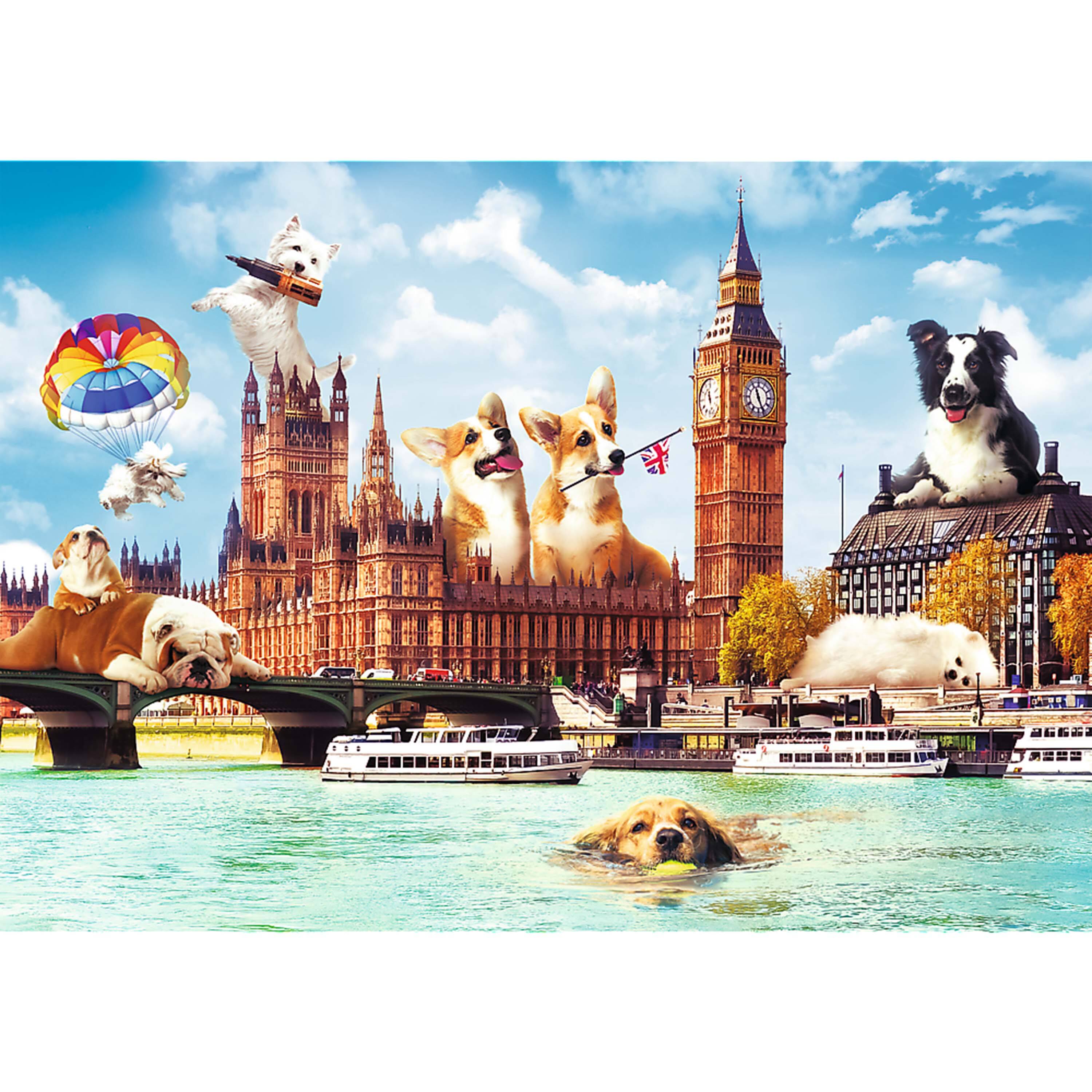 Angle. Trefl - Trefl Red Funny Cities 1000 Piece Puzzle - Dogs in London.