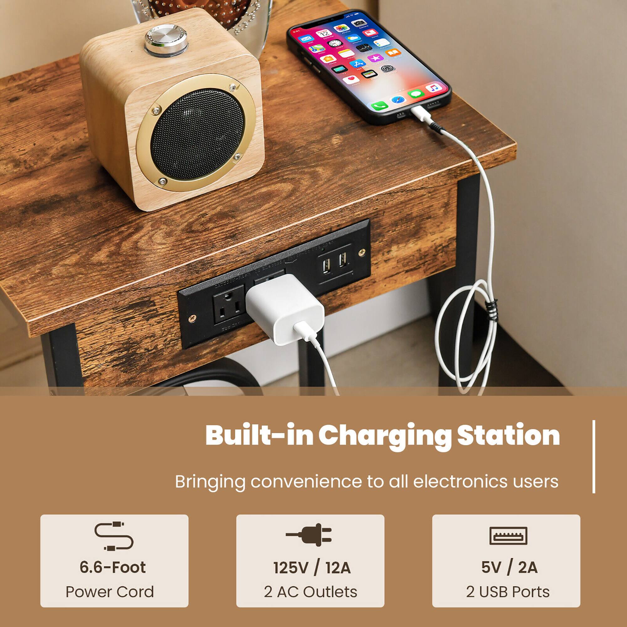 Built-in Charging Station: Bringing convenience to all electronics users

- 6.6-Foot Power Cord
- 125V / 12A 2 AC Outlets
- 5V / 2A 2 USB Ports