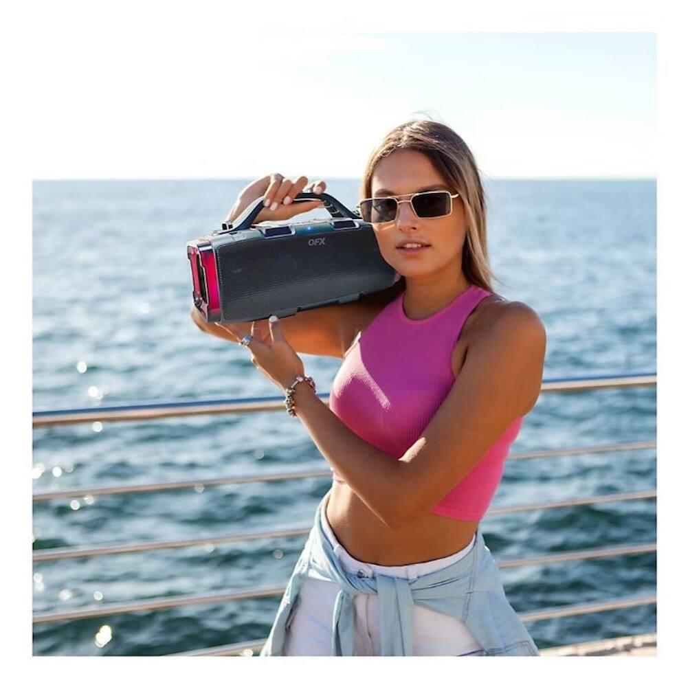 Alt View 2. QFX - BT-ZX9 High Powered Dual 3.5" Ipx6 Waterproof Boom Box Speaker with LED Lights.