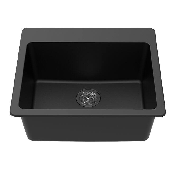 Front. Winpro - Winpro Dual Mount Granite Composite 25 in. L x 22 in. L x 9-1/2 in. 0-5 Faucet Hole Single Bowl Kitchen Sink in Black - Black.