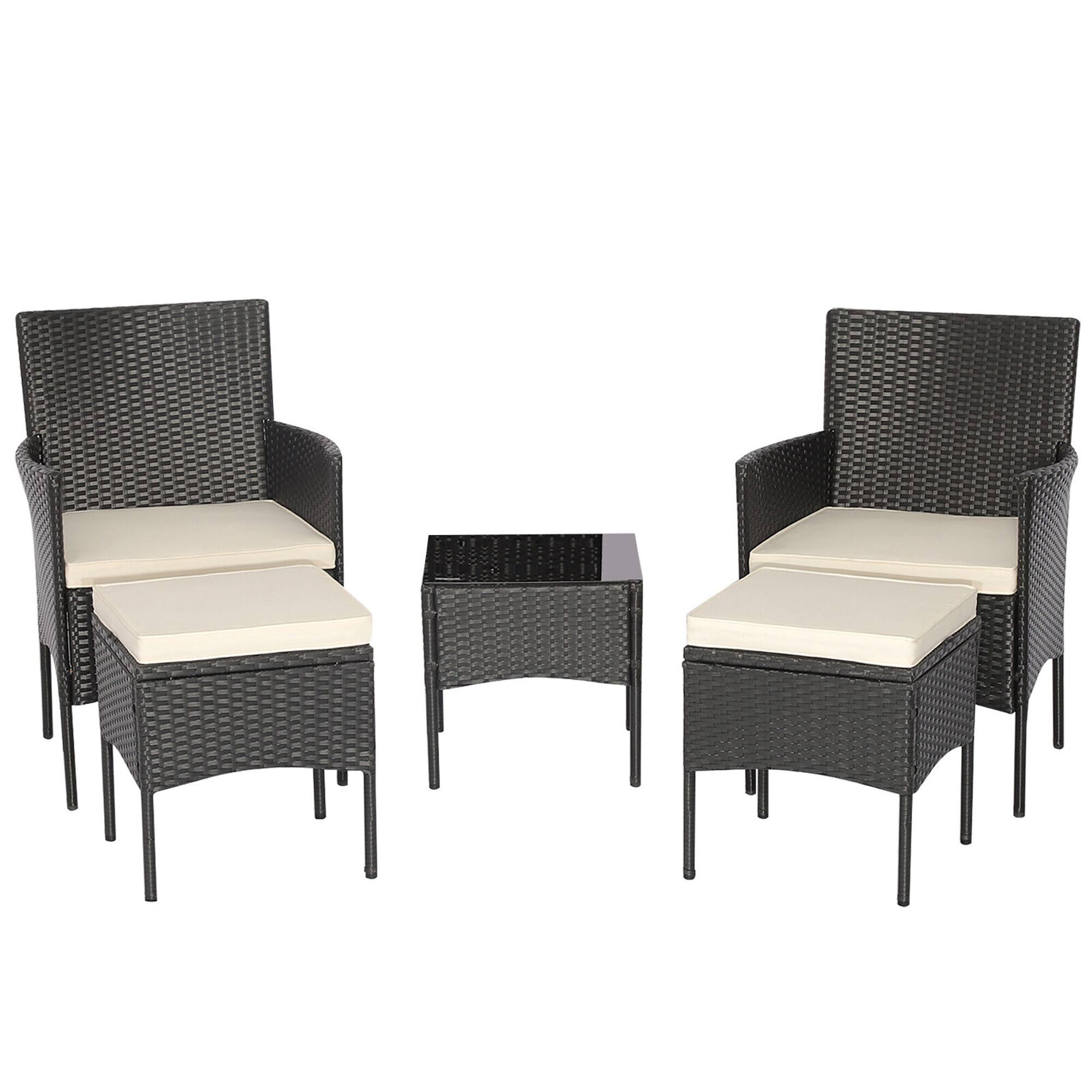 Alt View 6. Gymax - Gymax 5PCS Outdoor Rattan Wicker Sofa Set Patio Conversation Set w/ 2 Ottomans - Off White.