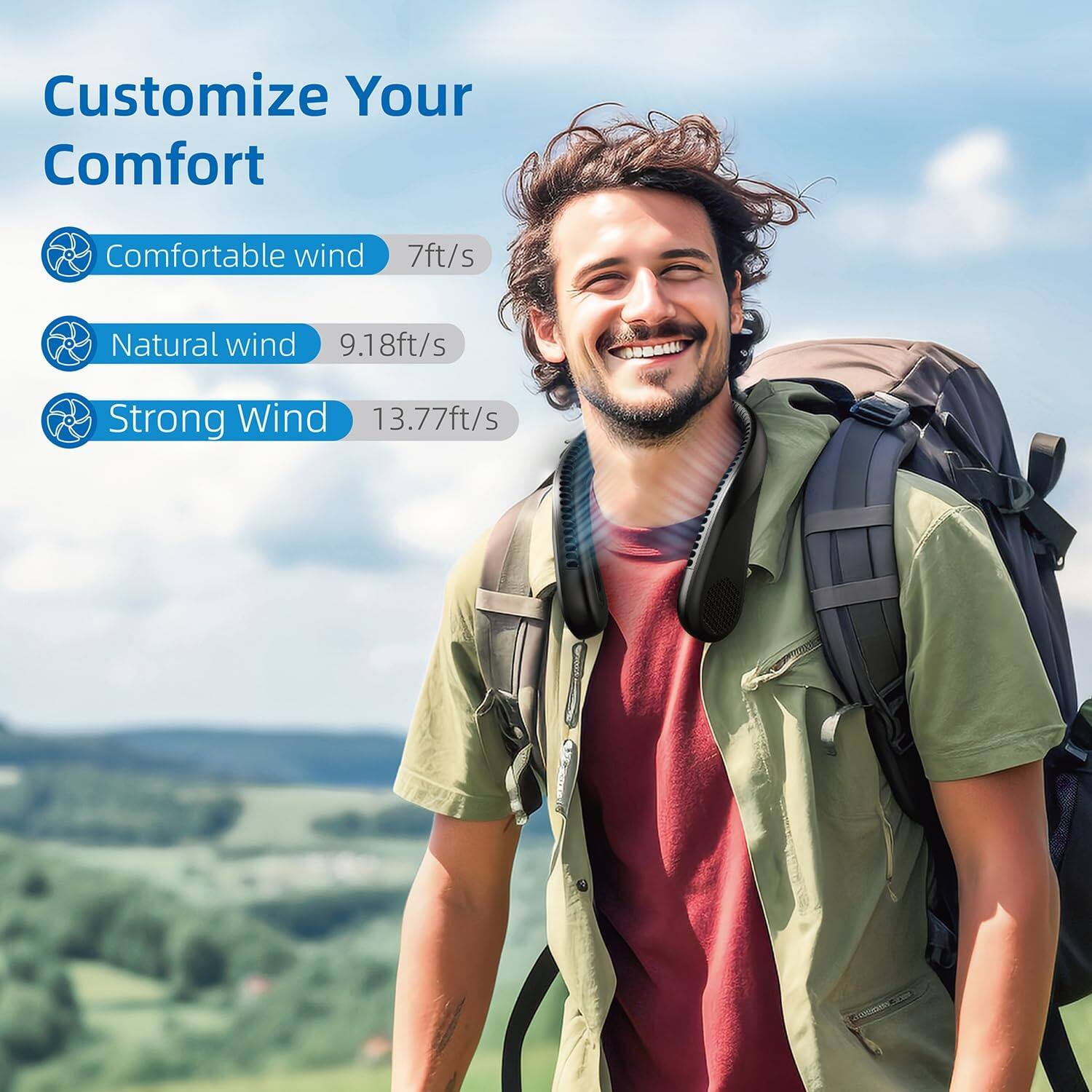 Customize Your Comfort

- Comfortable wind 7ft/s
- Natural wind 9.18ft/s
- Strong Wind 13.77ft/s