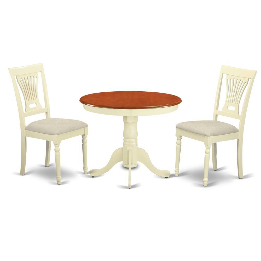 Back. East West Furniture - ANPL3-WHI-C 3 Pc Kitchen nook Dining set-round Table plus 2 Chairs for Dining room - Buttermilk & Cherry.