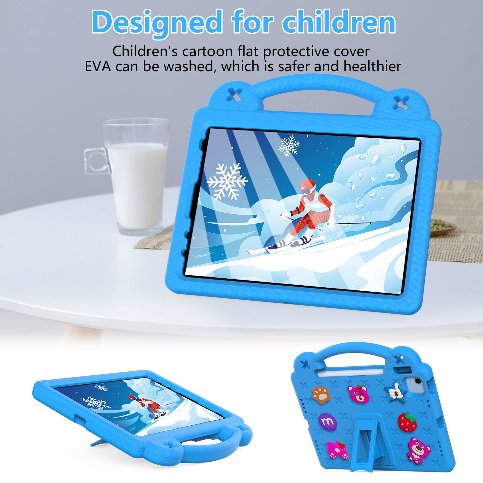 Designed for children  
Children's cartoon flat protective cover EVA can be washed, which is safer and healthier