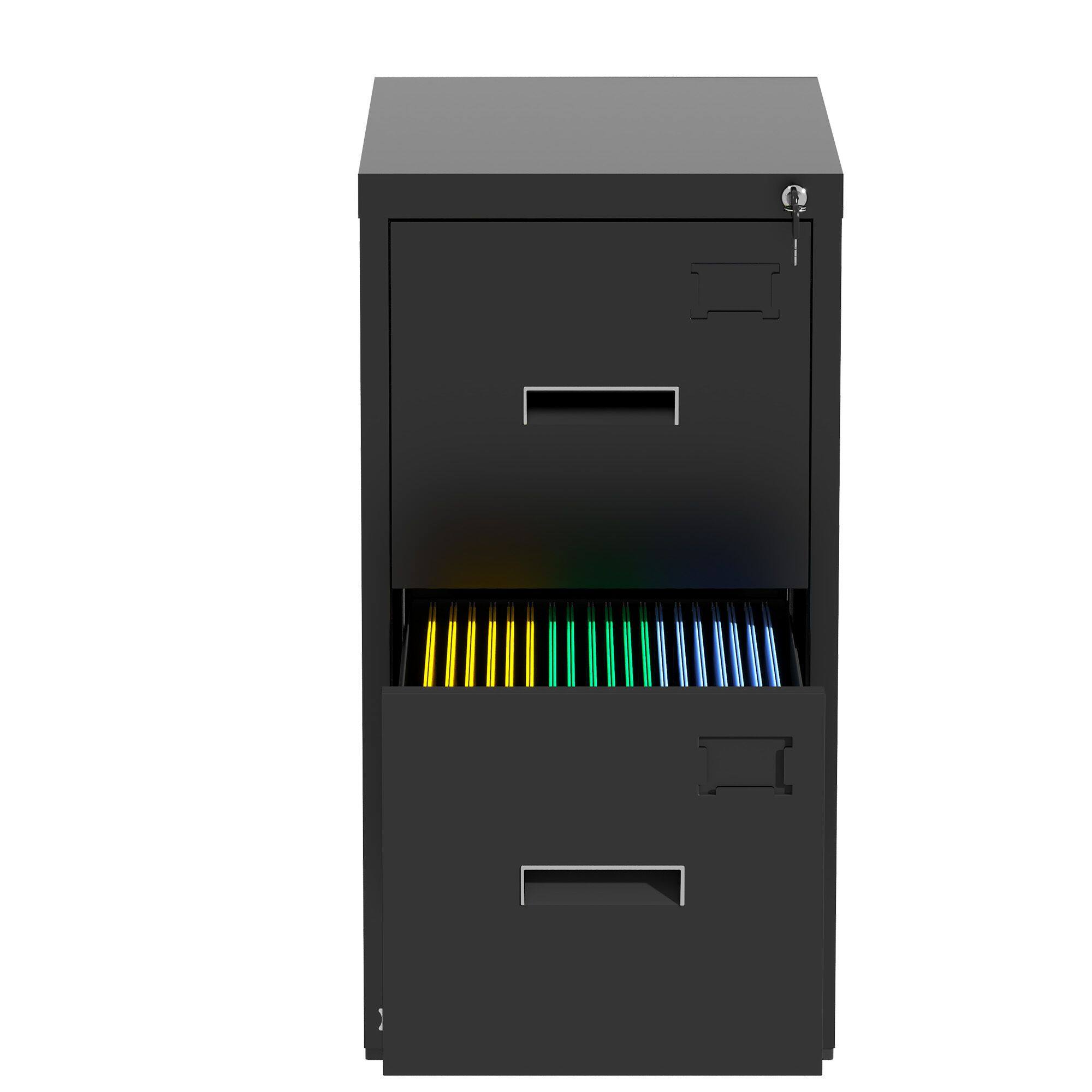 Back. Mirfee - 2-Drawer Vertical File Cabinet with Lock, for A4/Legal/Letter Files, Black - Black.