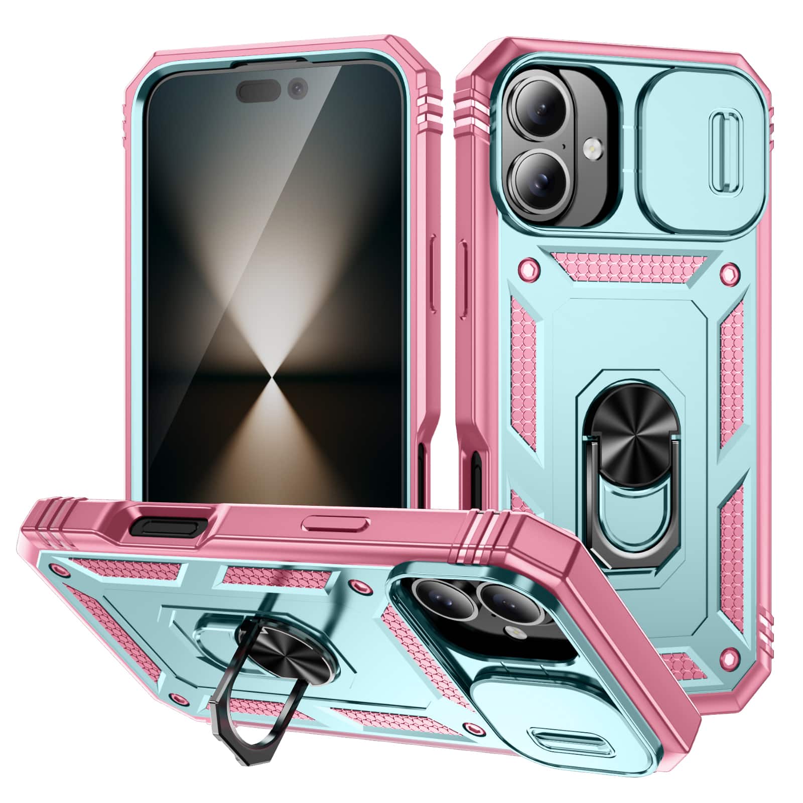 Dteck - Magnetic Case For Apple iPhone 17 with Slide Camera Protection Ring Kickstand PC TPU Rugged Cover - Green/Pink price history on PriceWatchPro
